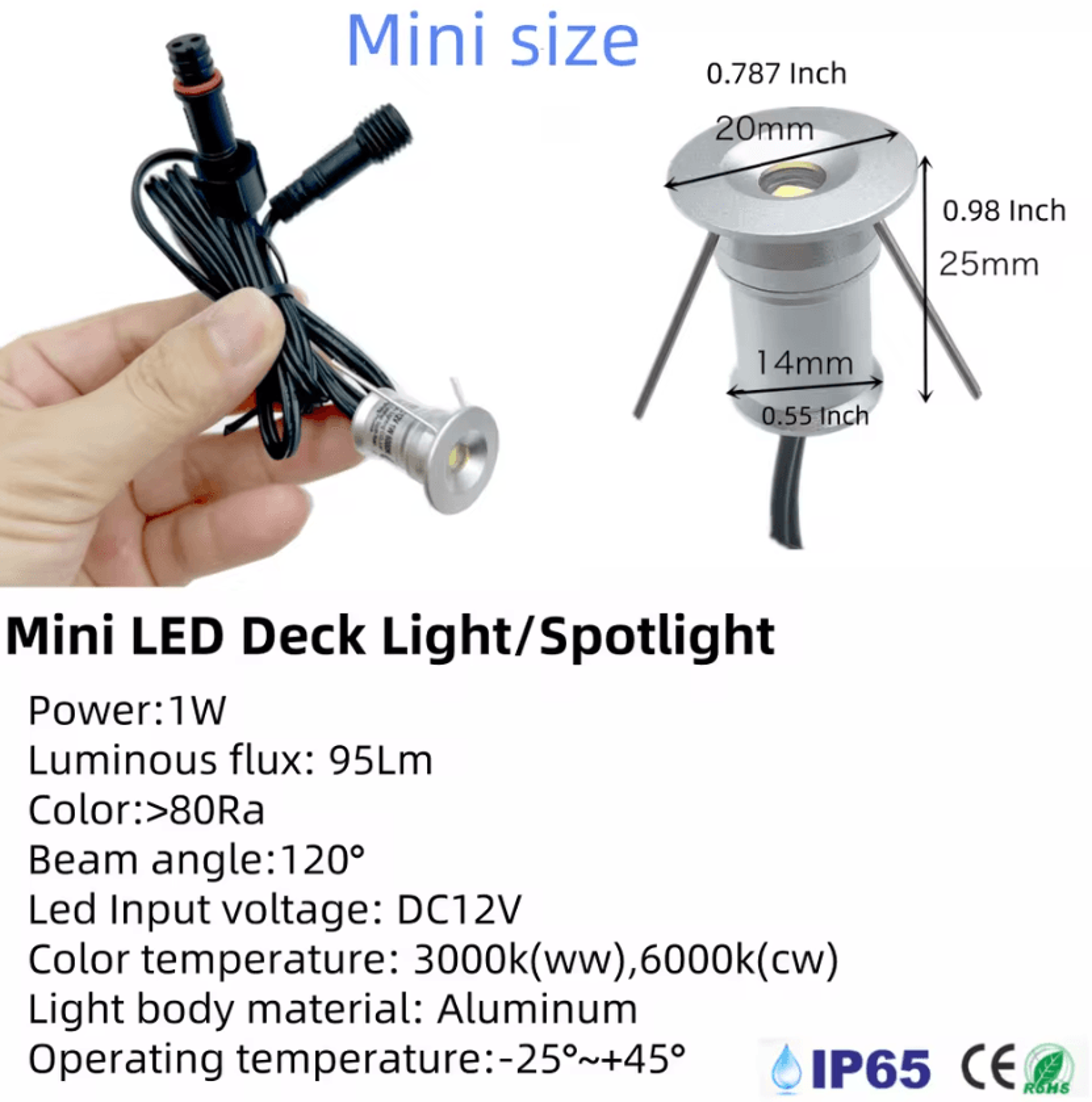 1W IP67 Waterproof LED Stair Light Mini Recessed Deck Spotlight For Garden Patio And Outdoor Step L 1
