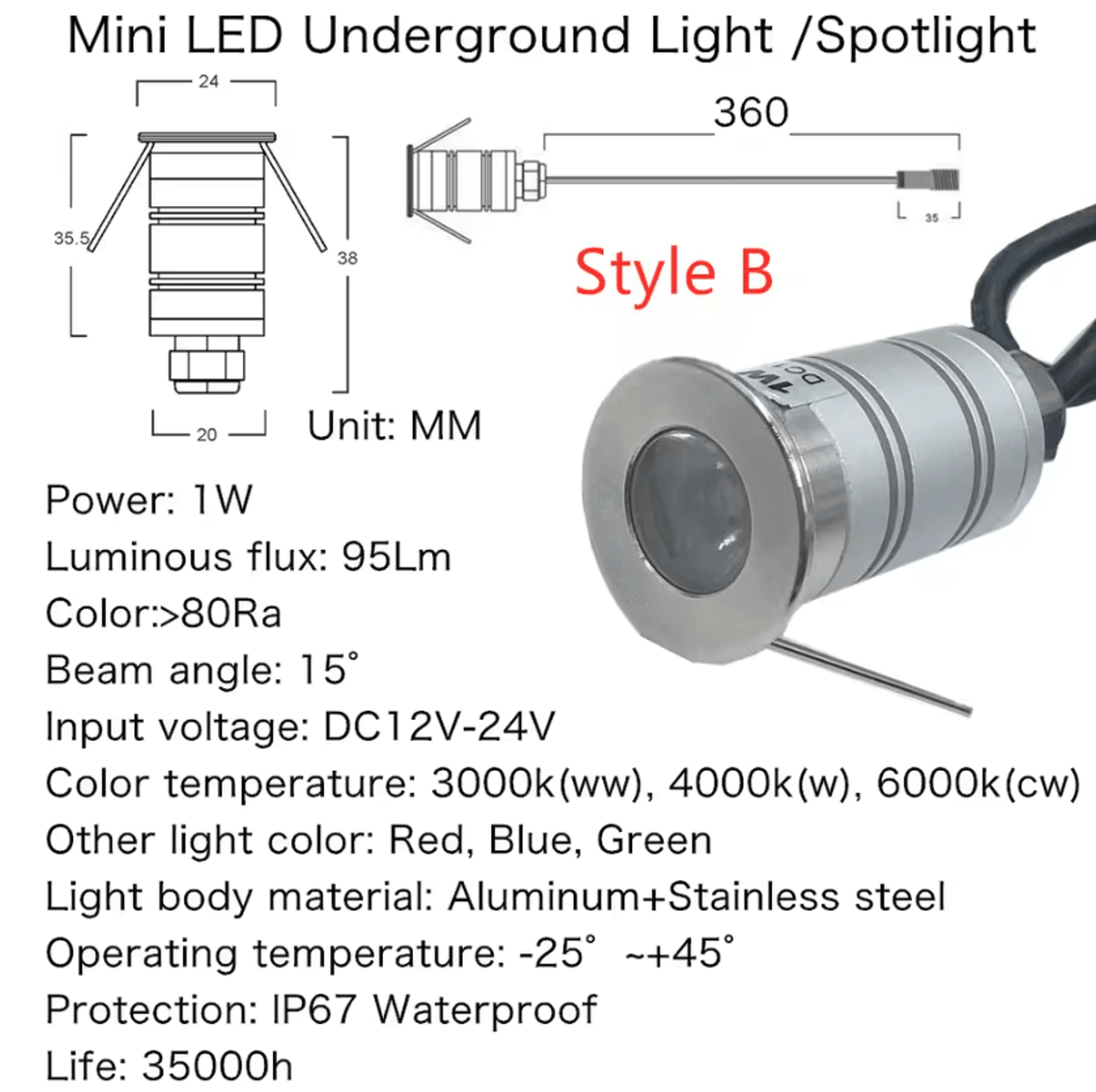 1W 3W IP67 Waterproof LED Underground Light 12V Recessed Deck Spotlight For Garden Pathways And Sta 3