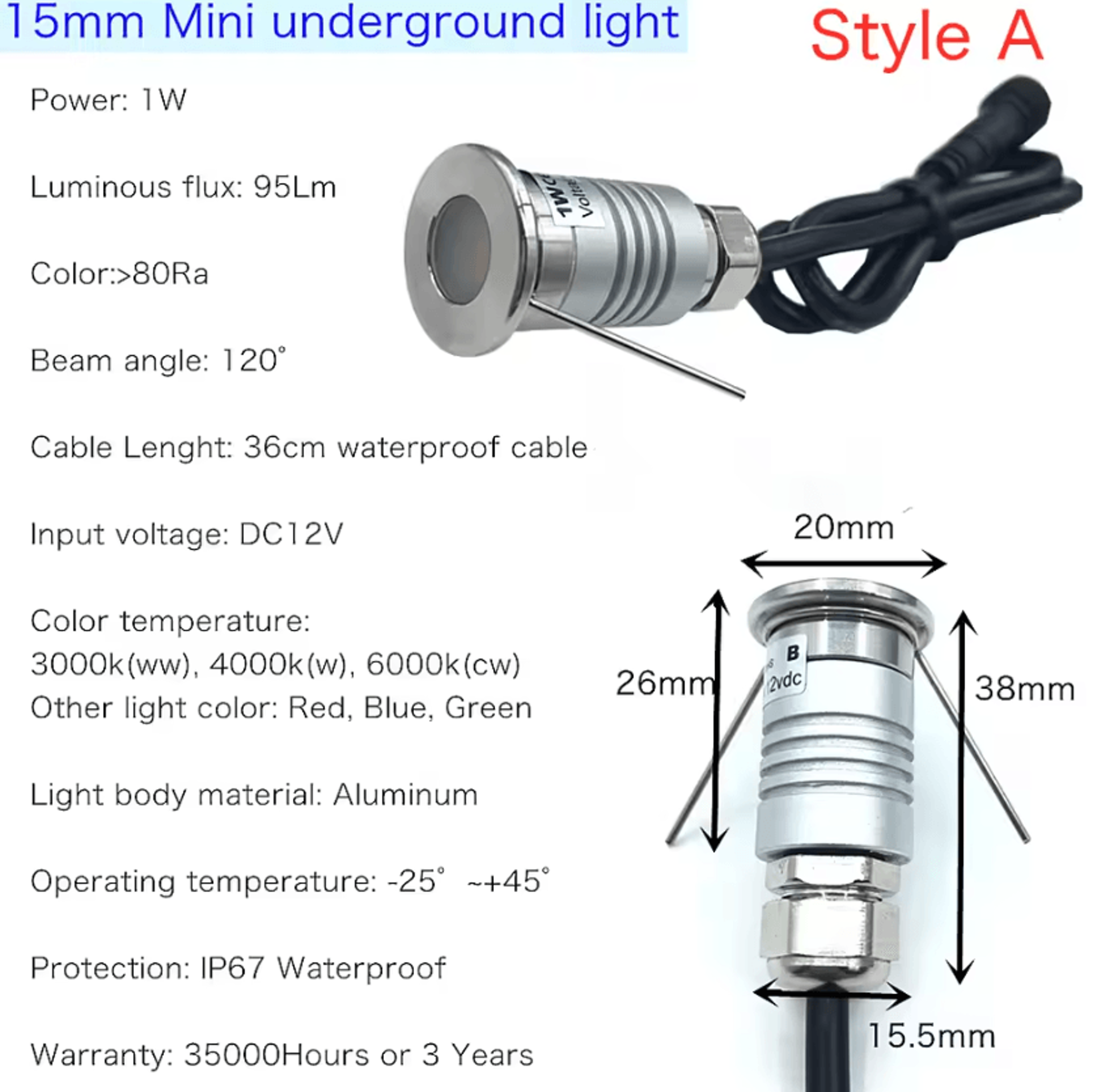 1W 3W IP67 Waterproof LED Underground Light 12V Recessed Deck Spotlight For Garden Pathways And Sta 2