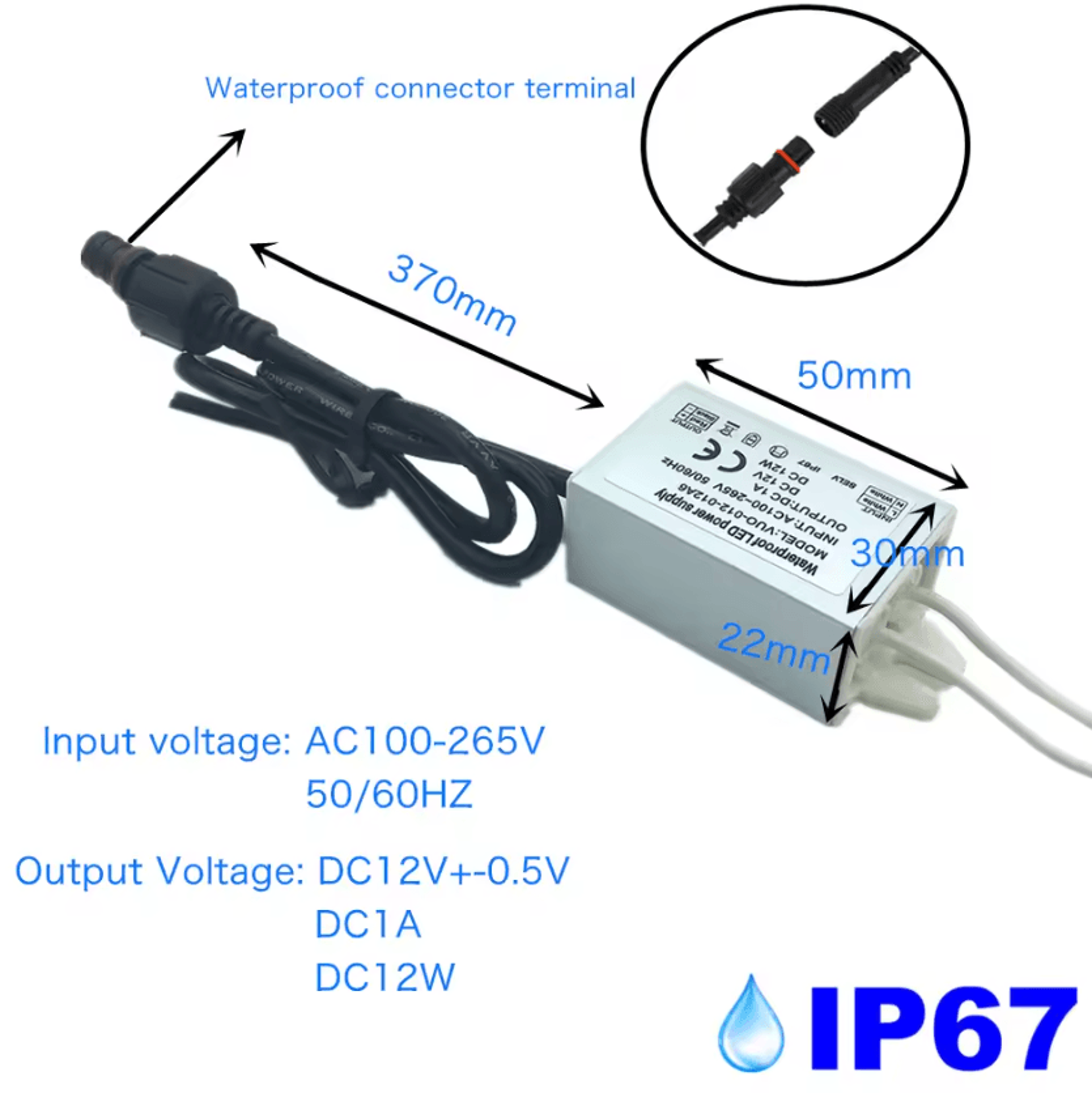 IP67 Waterproof LED Driver 12W 20W AC100265V Power Supply Transformer For Indoor Outdoor Lighting 2