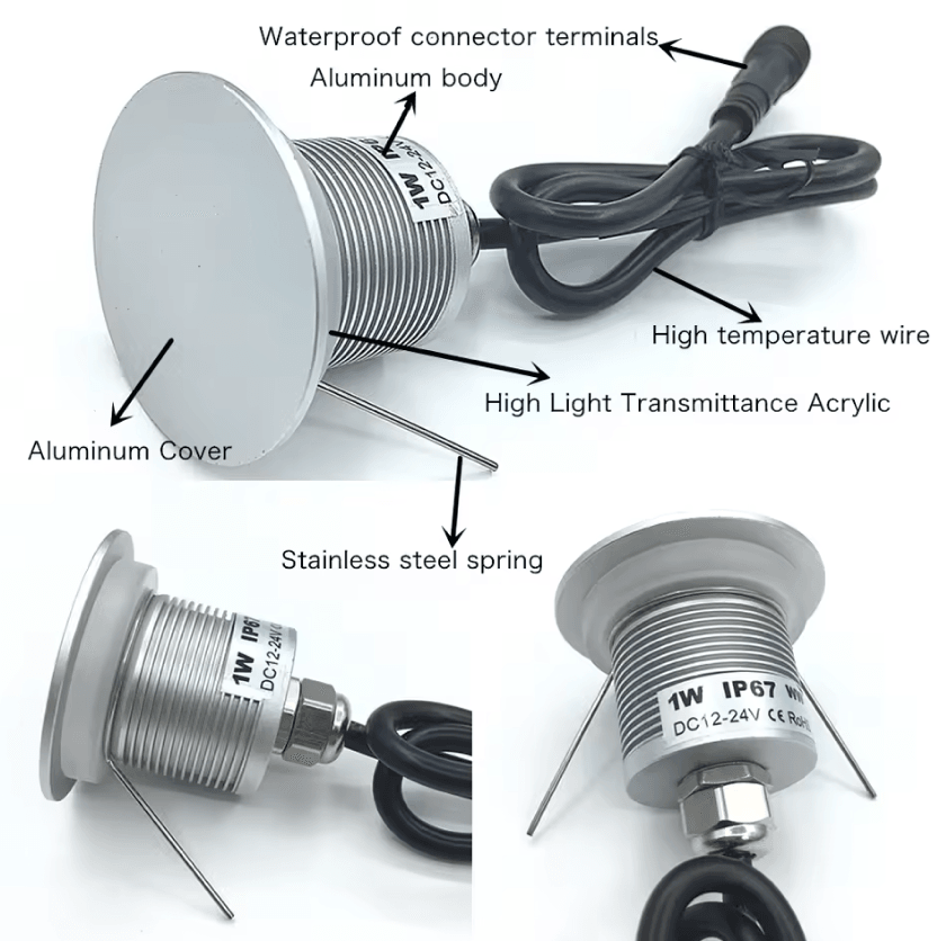 1W IP67 Waterproof LED Ground Light 12V 24V Recessed Garden Spotlight For Pathways Stairs And Outdo 3