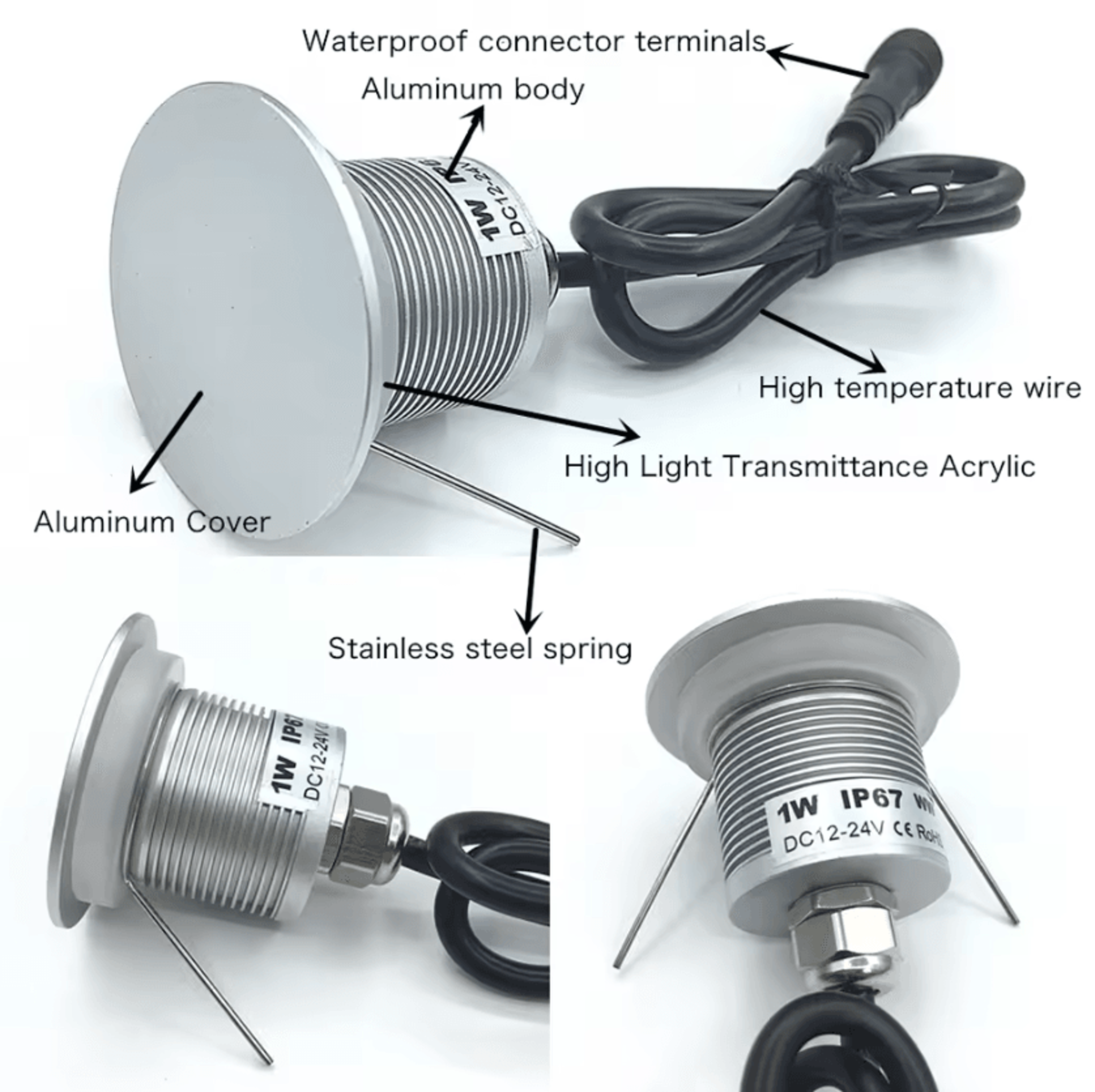 1W IP67 Waterproof LED Deck Floor Light 12V 24V Recessed Garden Pathway And Stair Step Lamp 3
