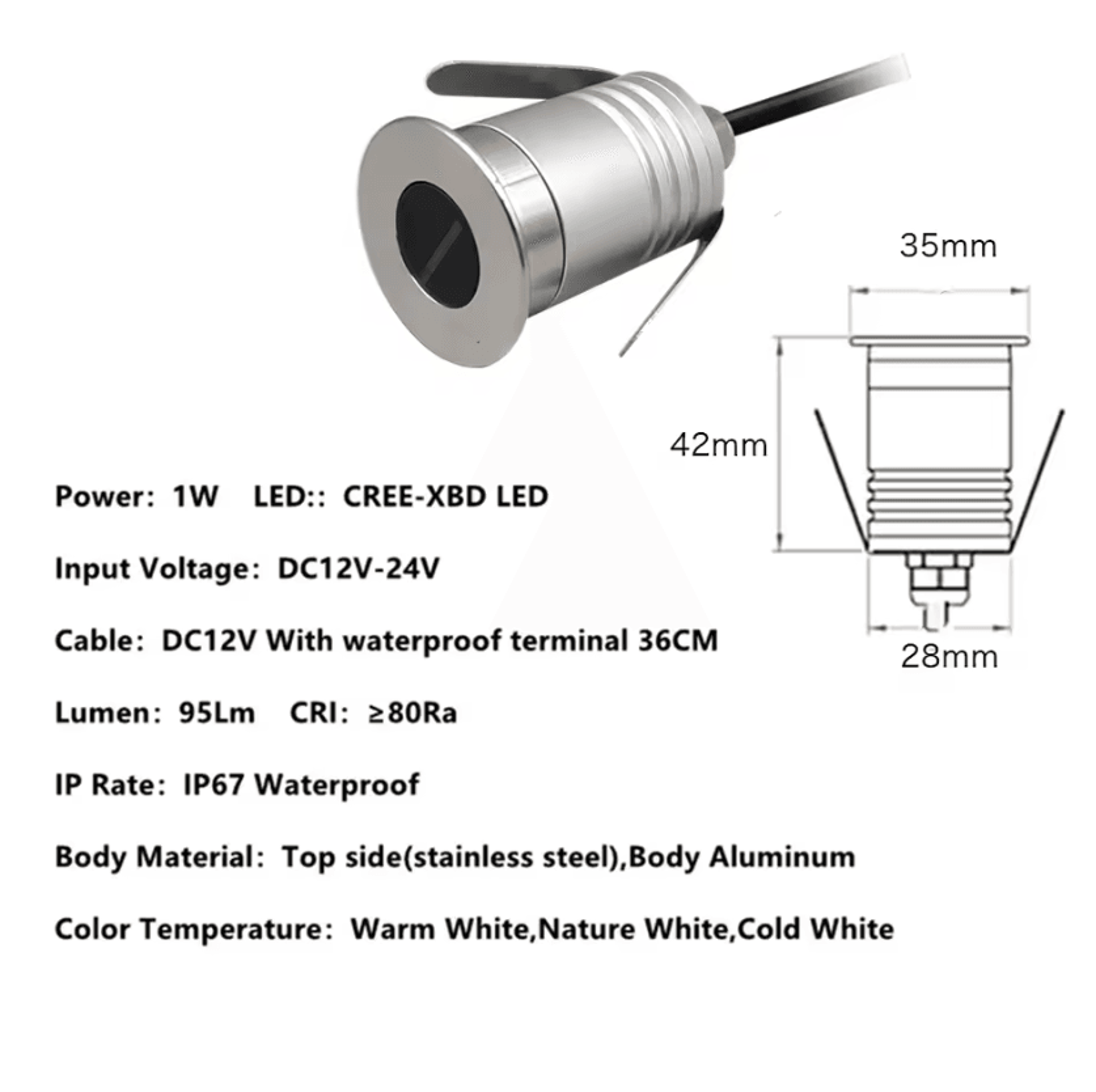 1W IP67 Waterproof LED Underground Spotlight 12V Recessed Floor Lamp For Garden Pathways And Outdoo 2
