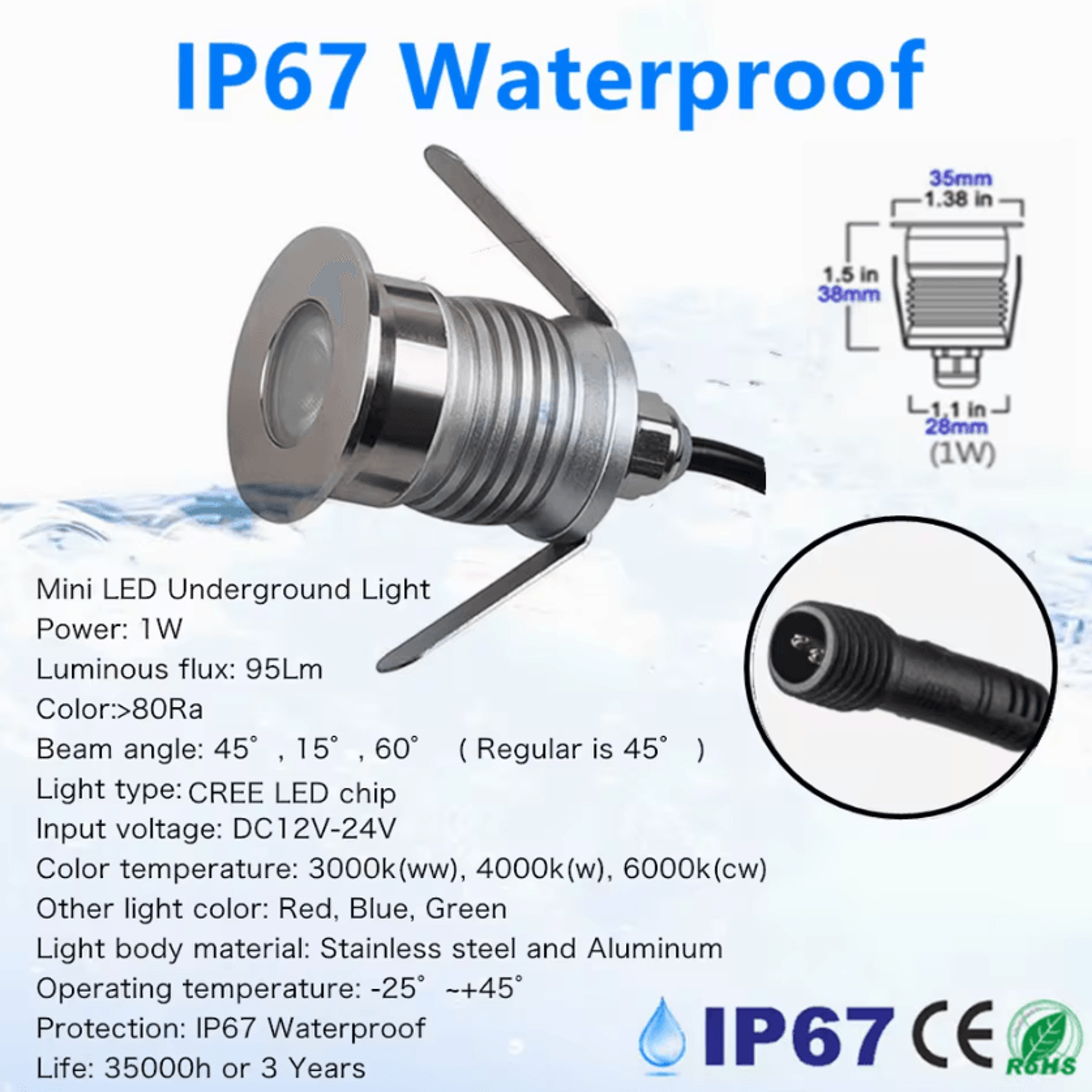1W Mini IP67 Waterproof LED Ground Spotlight 12V 24V Recessed Garden Pathway And Landscape Light 2