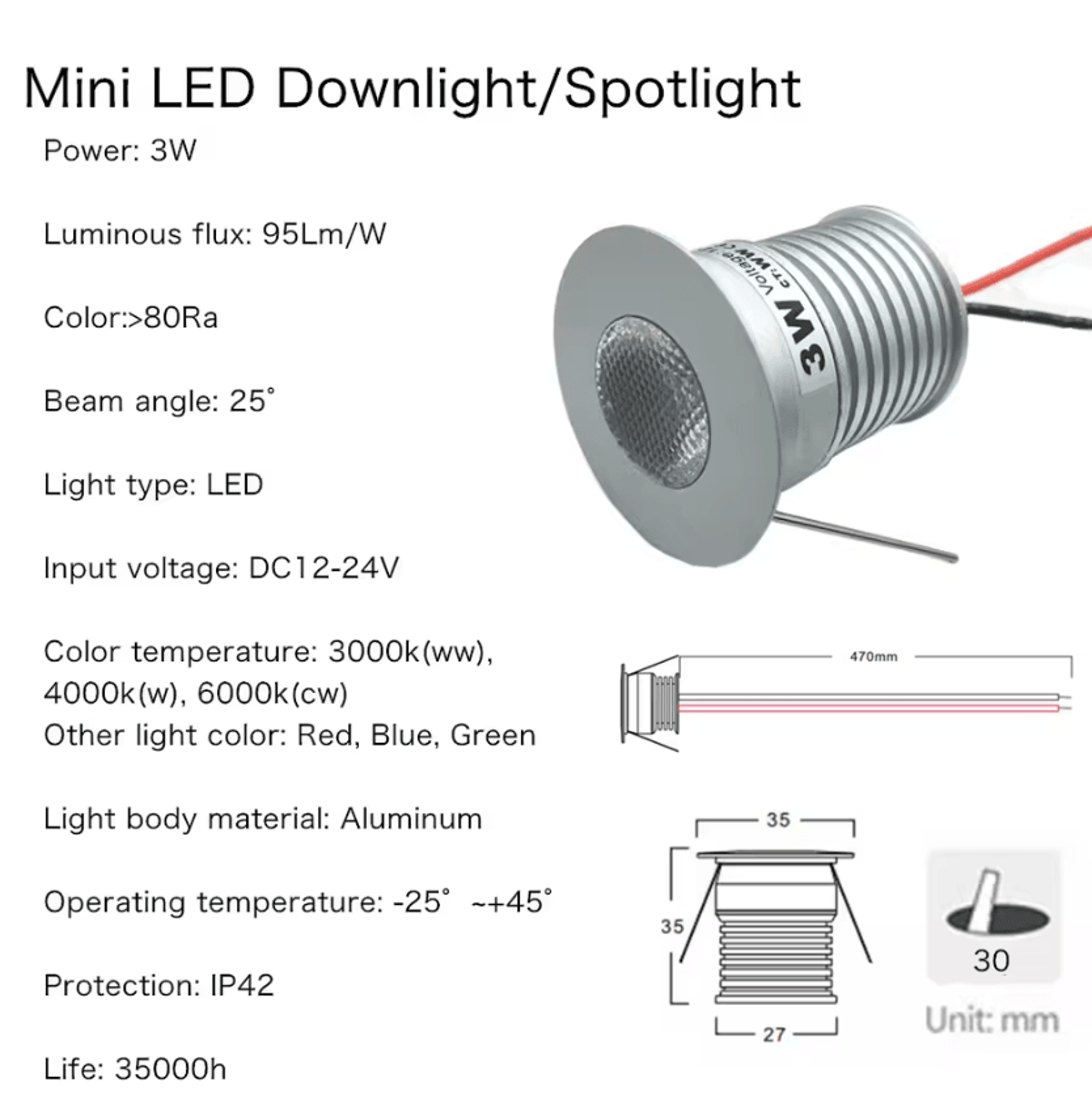 3W Dimmable LED Recessed Downlight 12V 24V Ambient Ceiling Spotlight For Kitchen Bedroom And Home L 2
