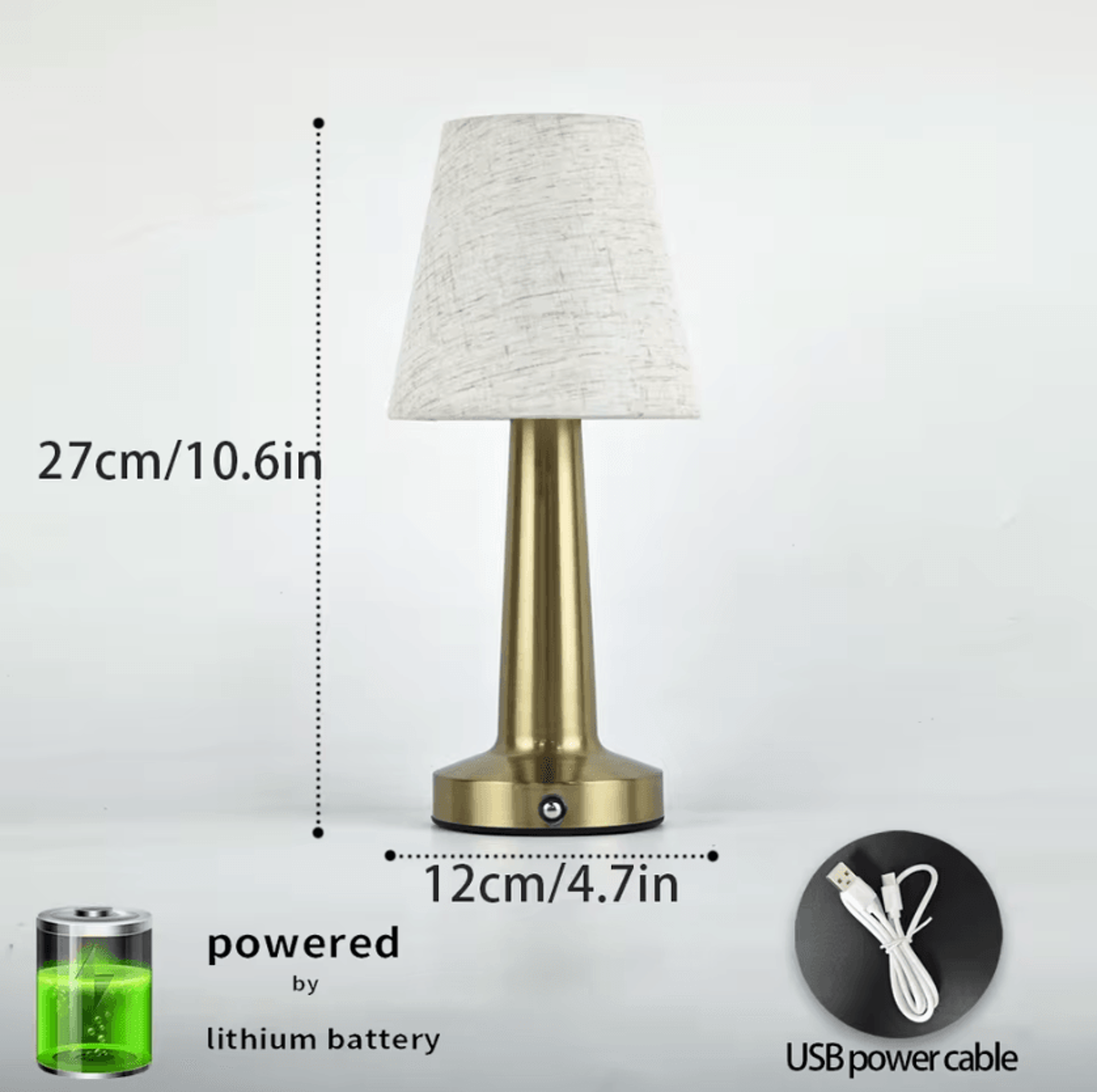 Rechargeable LED Table Lamp With Fabric Shade Touch Sensor Bedside Reading Light For Bedroom Restau 2