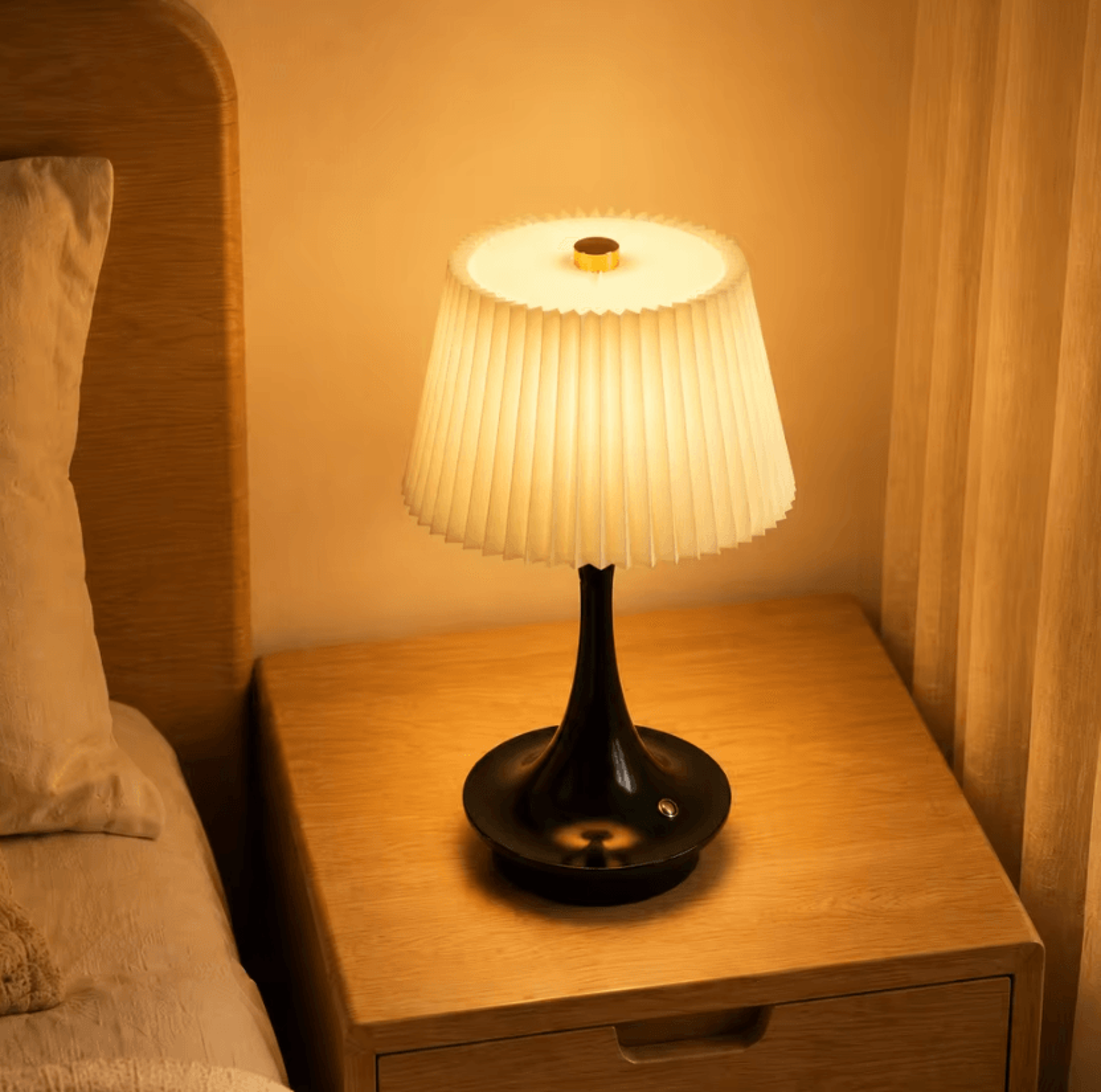 Modern Pleated Fabric LED Table Lamp Rechargeable Touch Control 3Color Bedside Light For Cafe And H 0