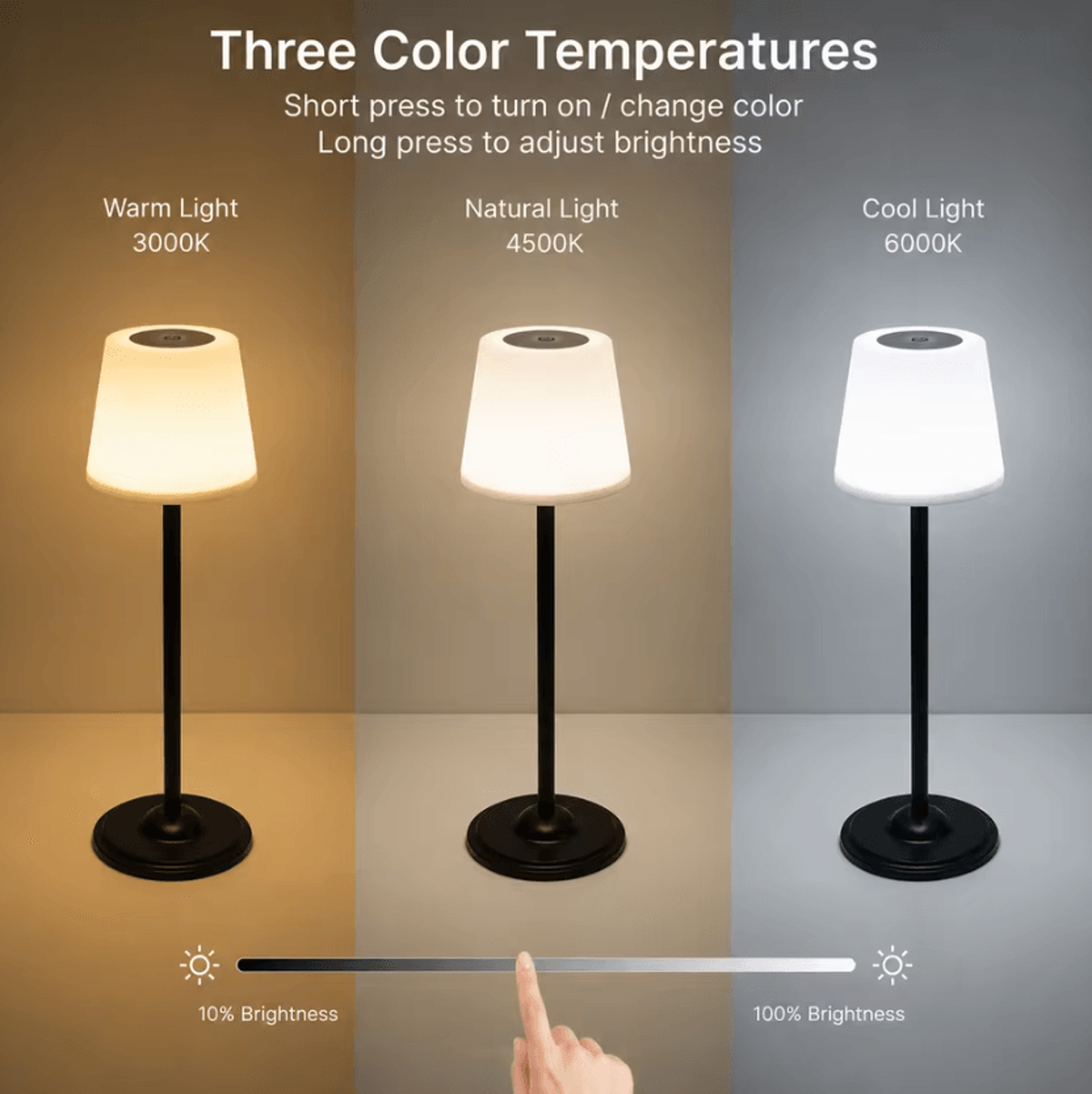 Rechargeable LED Touch Table Lamp 1800mAh 3Color Ambient Light For Bedroom Restaurant And Home Deco 1