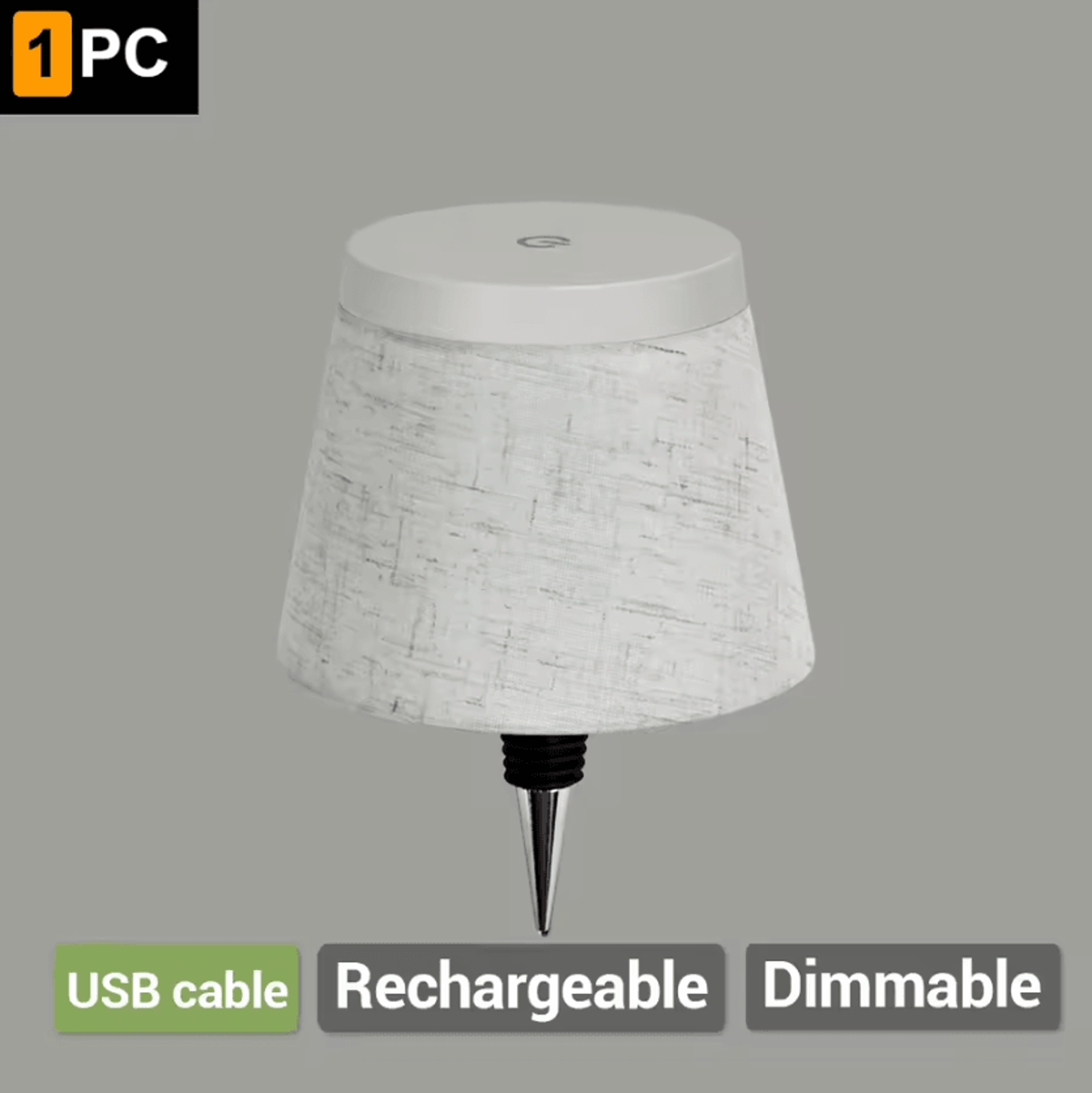 Rechargeable Bottle Table Lamp With Fabric Shade 3Color Touch Dimmable LED Light For Bedroom Living 5