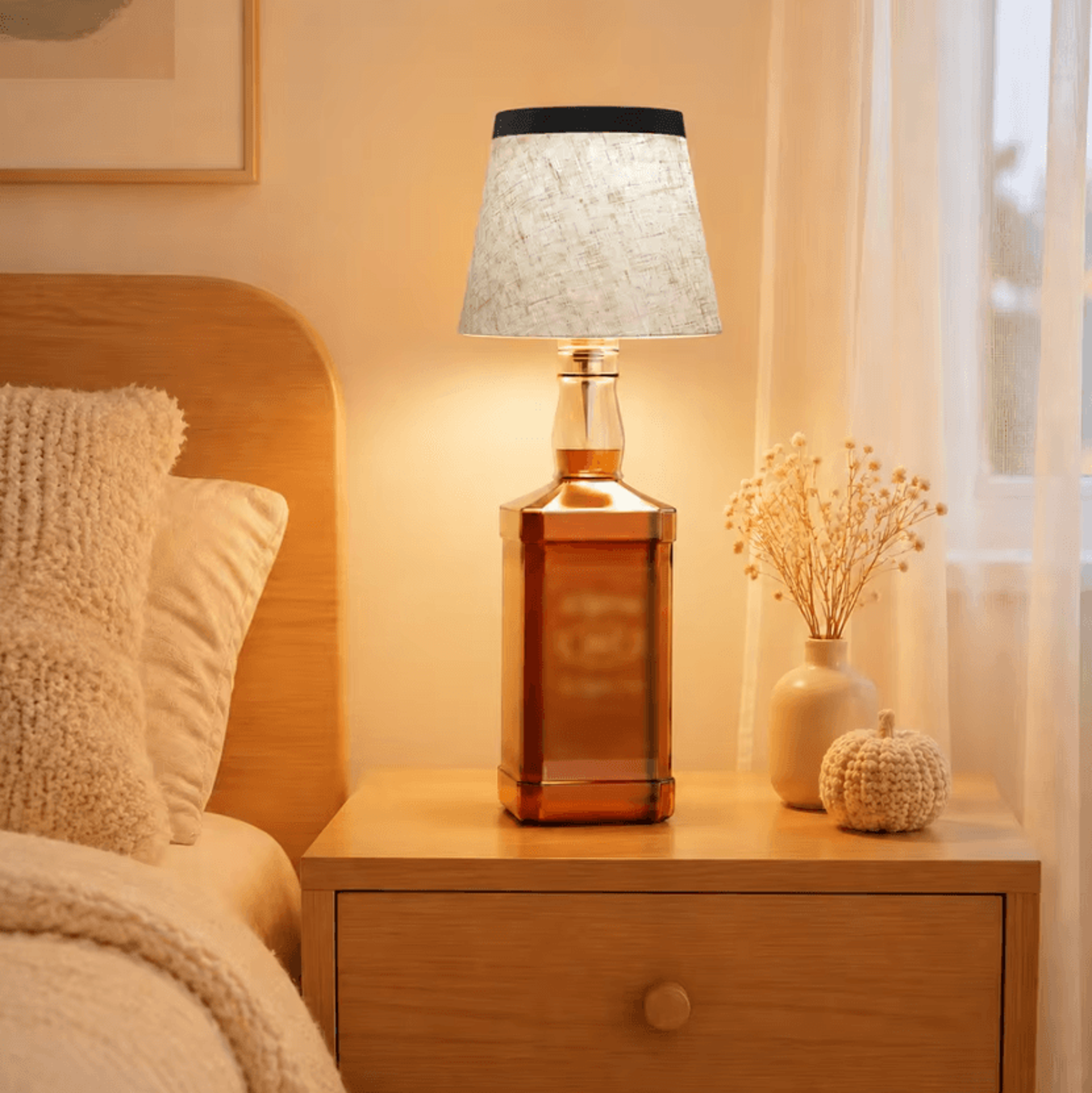 Rechargeable Bottle Table Lamp With Fabric Shade 3Color Touch Dimmable LED Light For Bedroom Living 0