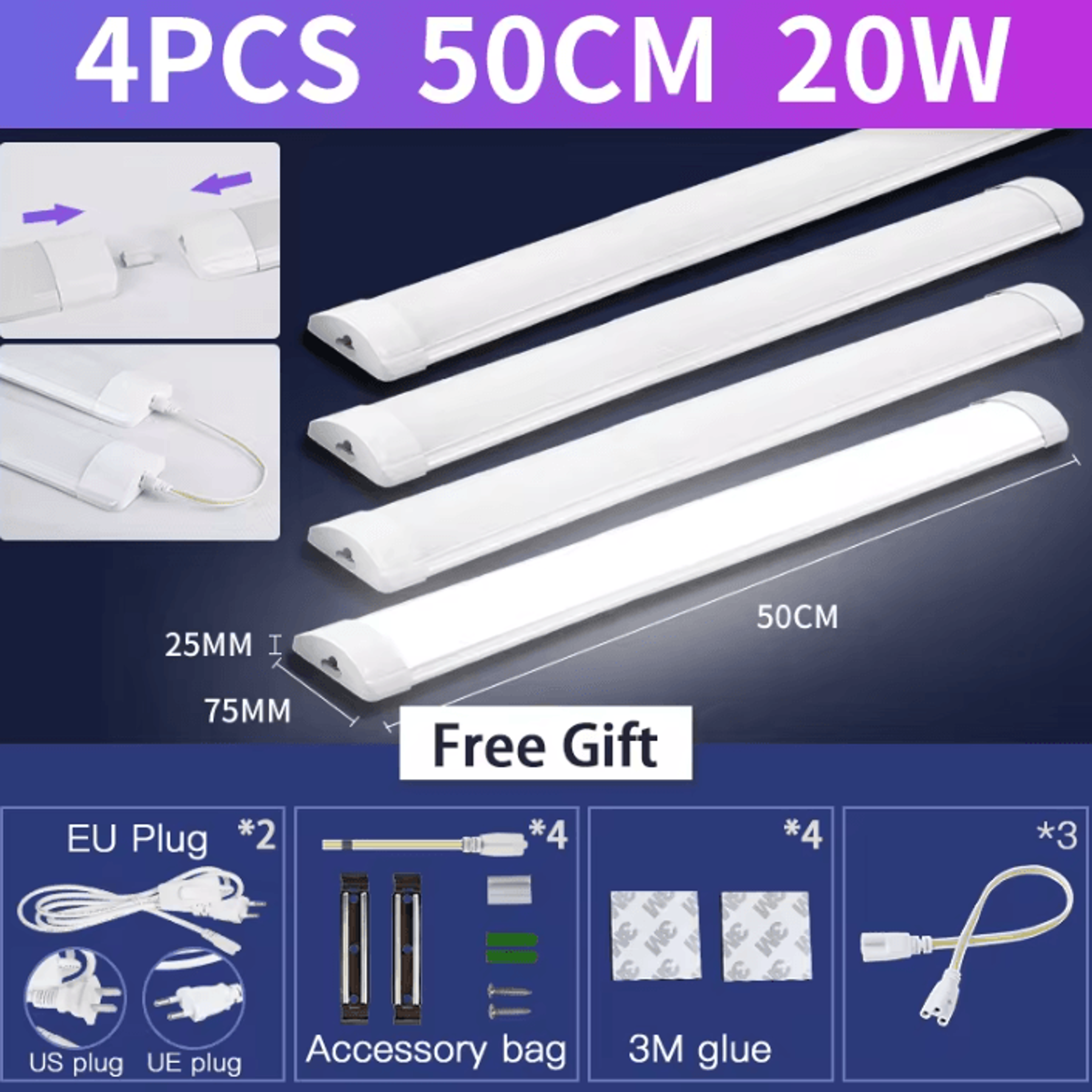 LED Tube Light With Switch 10W 20W 110V 220V 30cm 50cm Linear Lamp For Kitchen Closet Bedroom And H 5