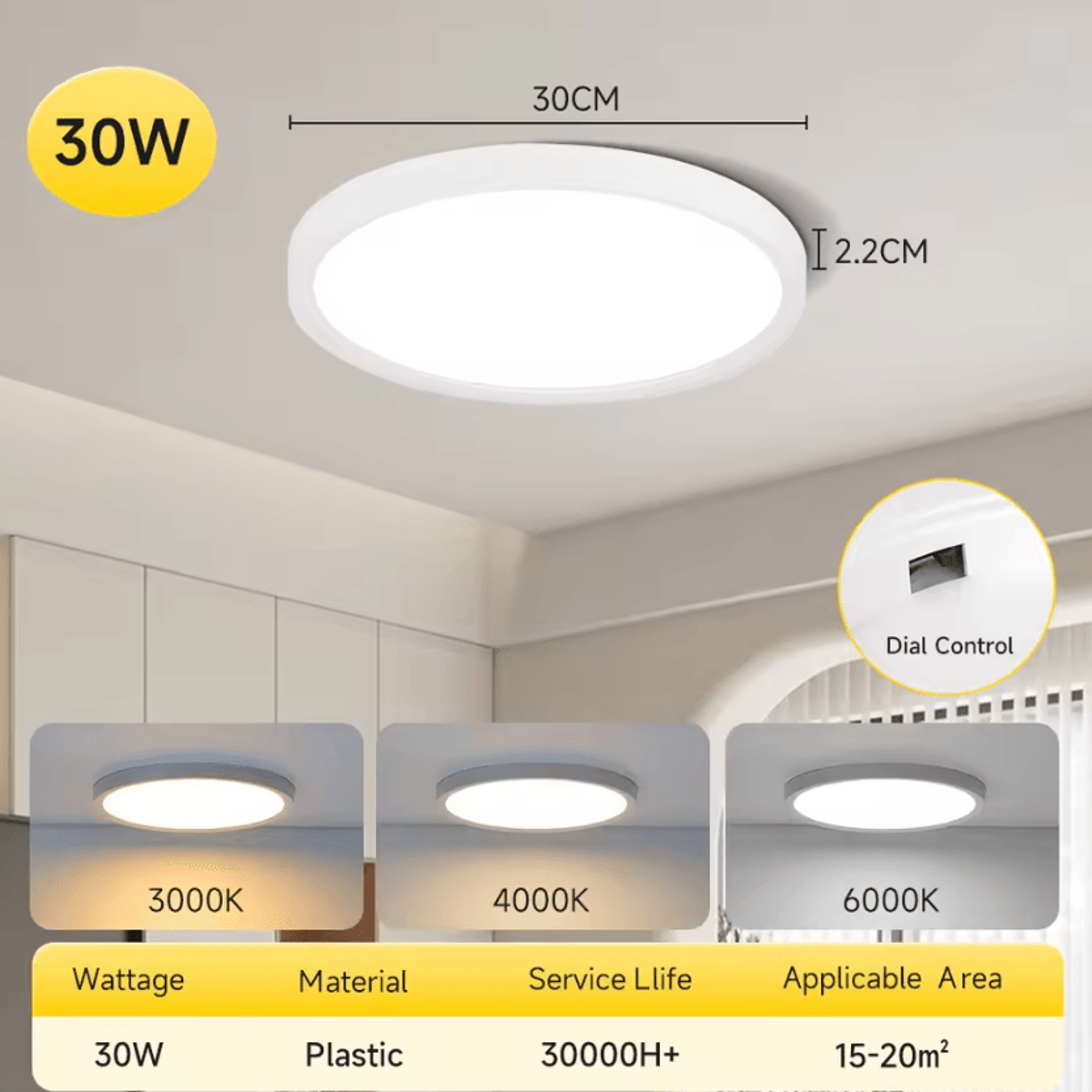 Ultra Thin LED Ceiling Panel Light 220V 3Color Dial Control Lamp For Bedroom Living Room And Kitche 7