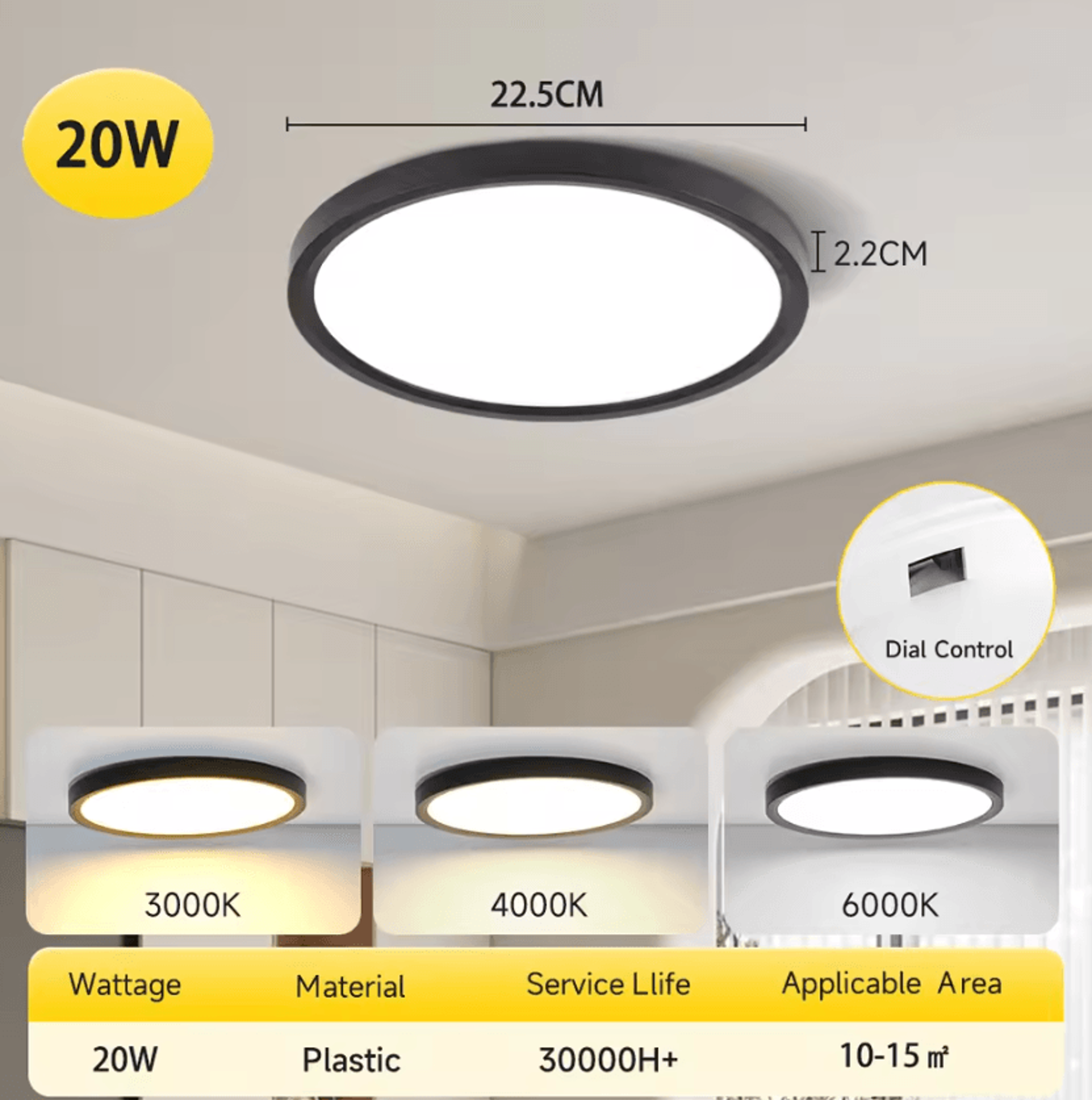 Ultra Thin LED Ceiling Panel Light 220V 3Color Dial Control Lamp For Bedroom Living Room And Kitche 8