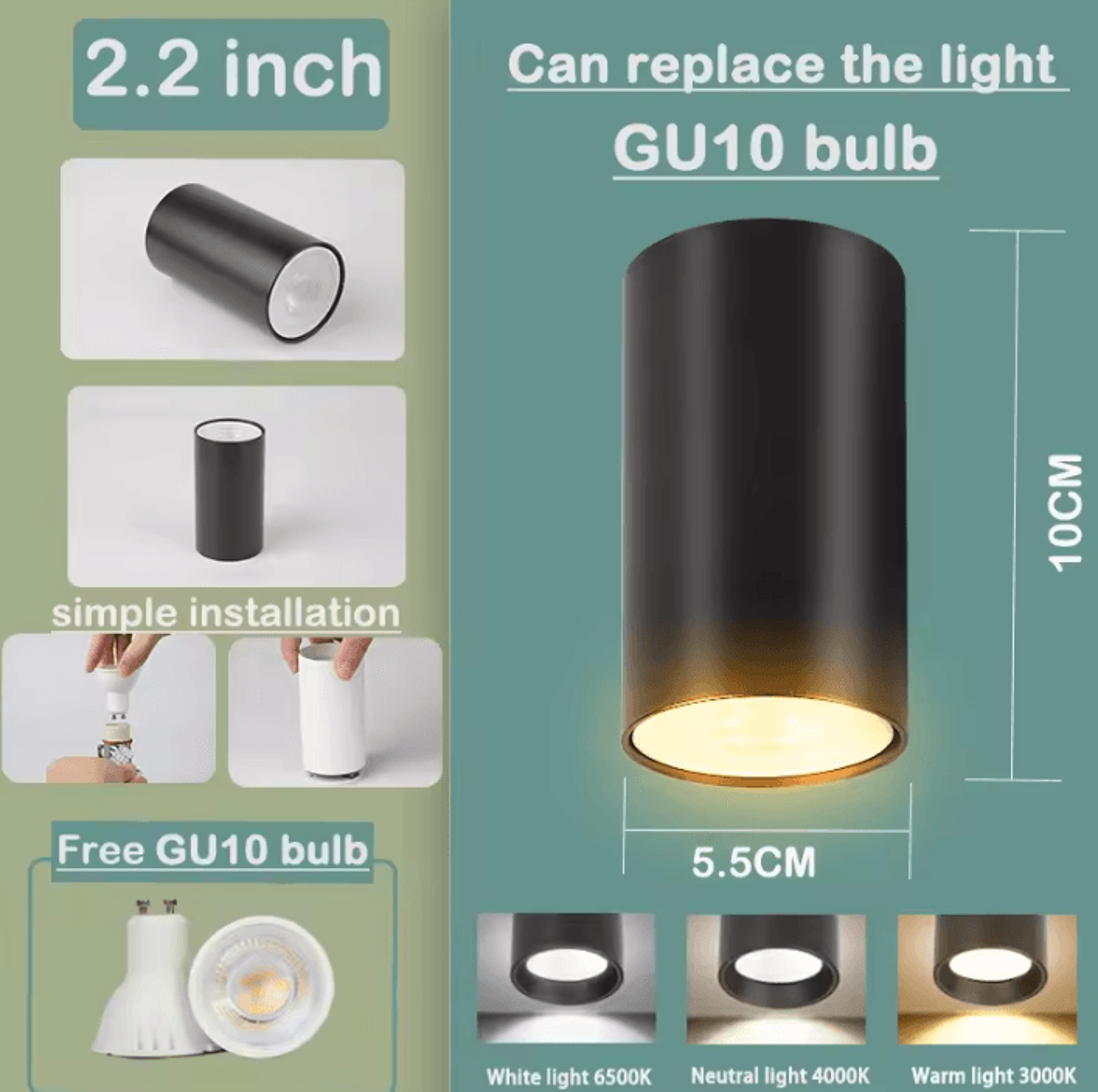 GU10 Aluminum LED Ceiling Downlight AC85265V Replaceable Bulb Spotlight For Bedroom Porch And Livin 6