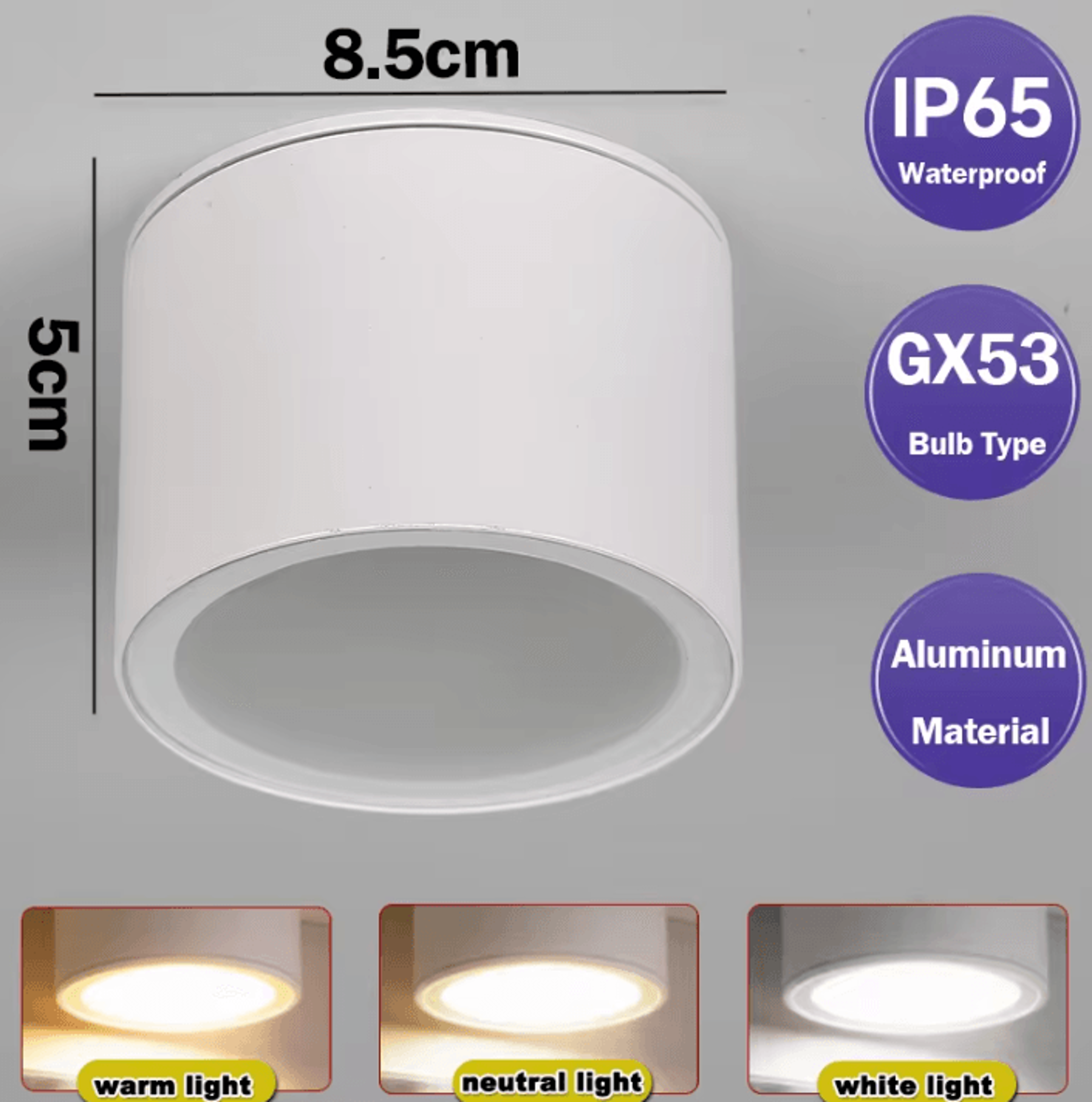 IP65 Waterproof GX53 LED Ceiling Downlight 3Color Aluminum Spotlight For Bathroom Balcony And Corri 6