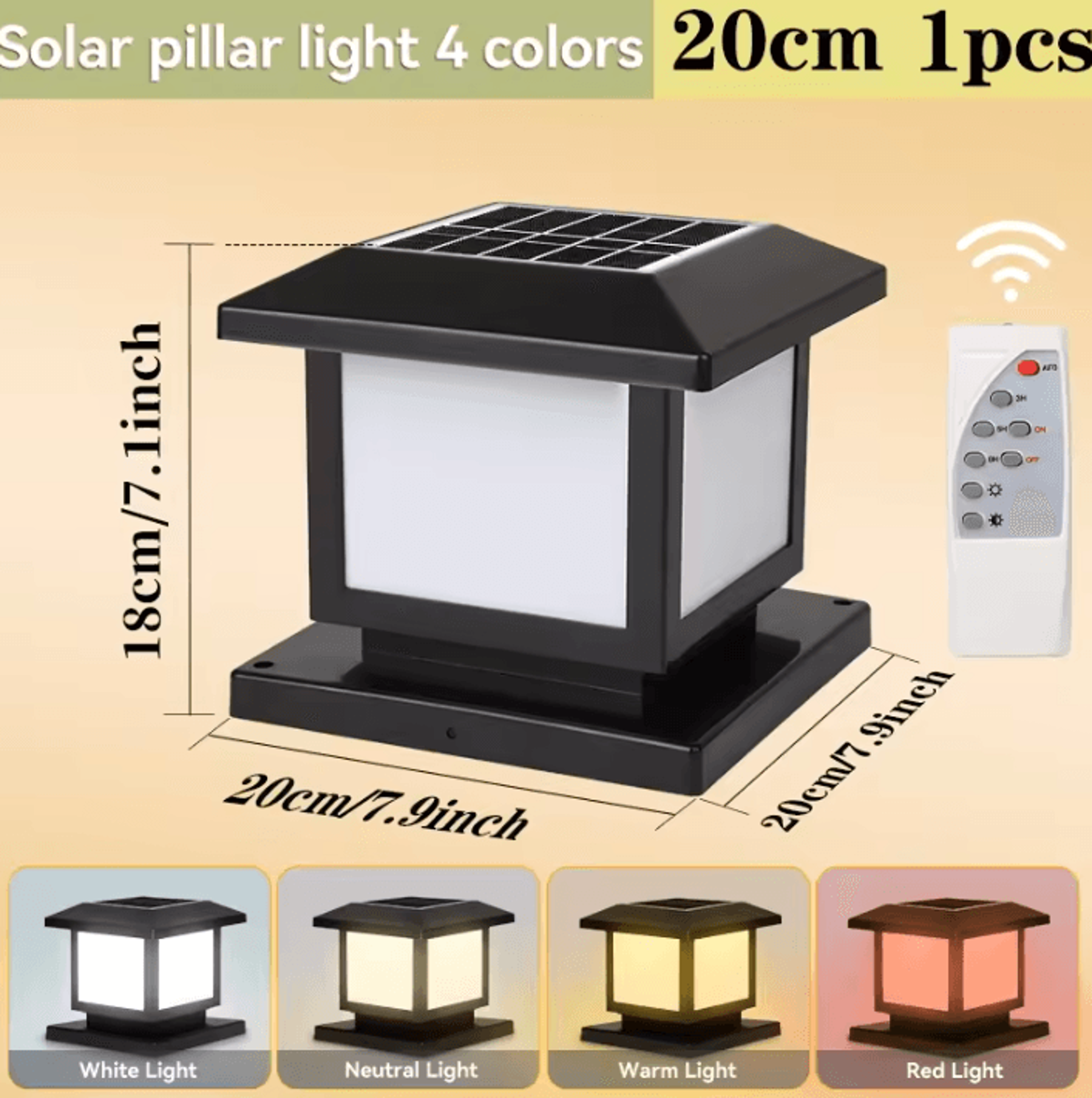 Outdoor Solar LED Pillar Light IP65 Waterproof Remote Control Garden Fence Lamp With Timer For Path 5