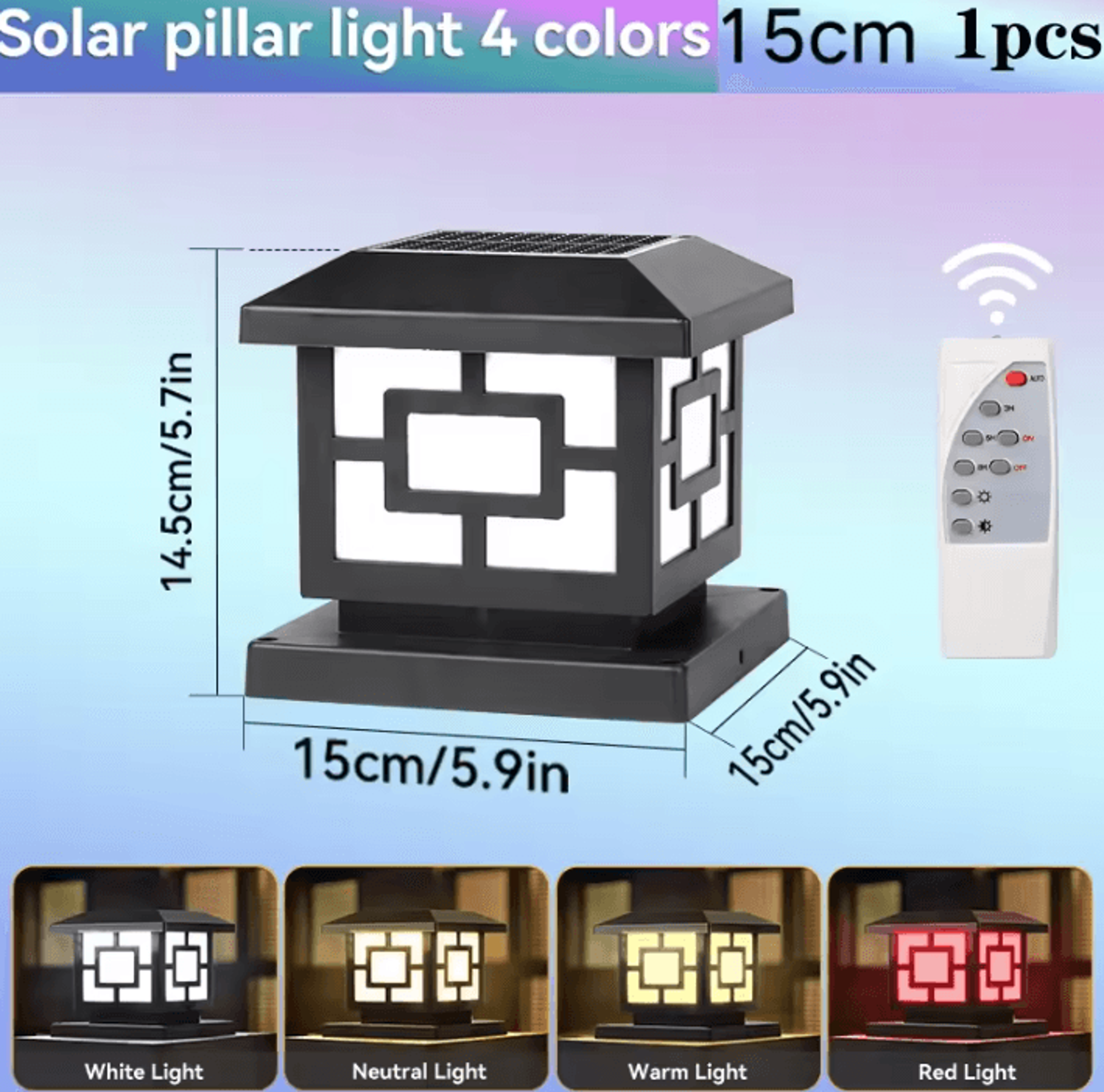 Outdoor Solar LED Pillar Light IP65 Waterproof Remote Control Garden Fence Lamp With Timer For Path 3