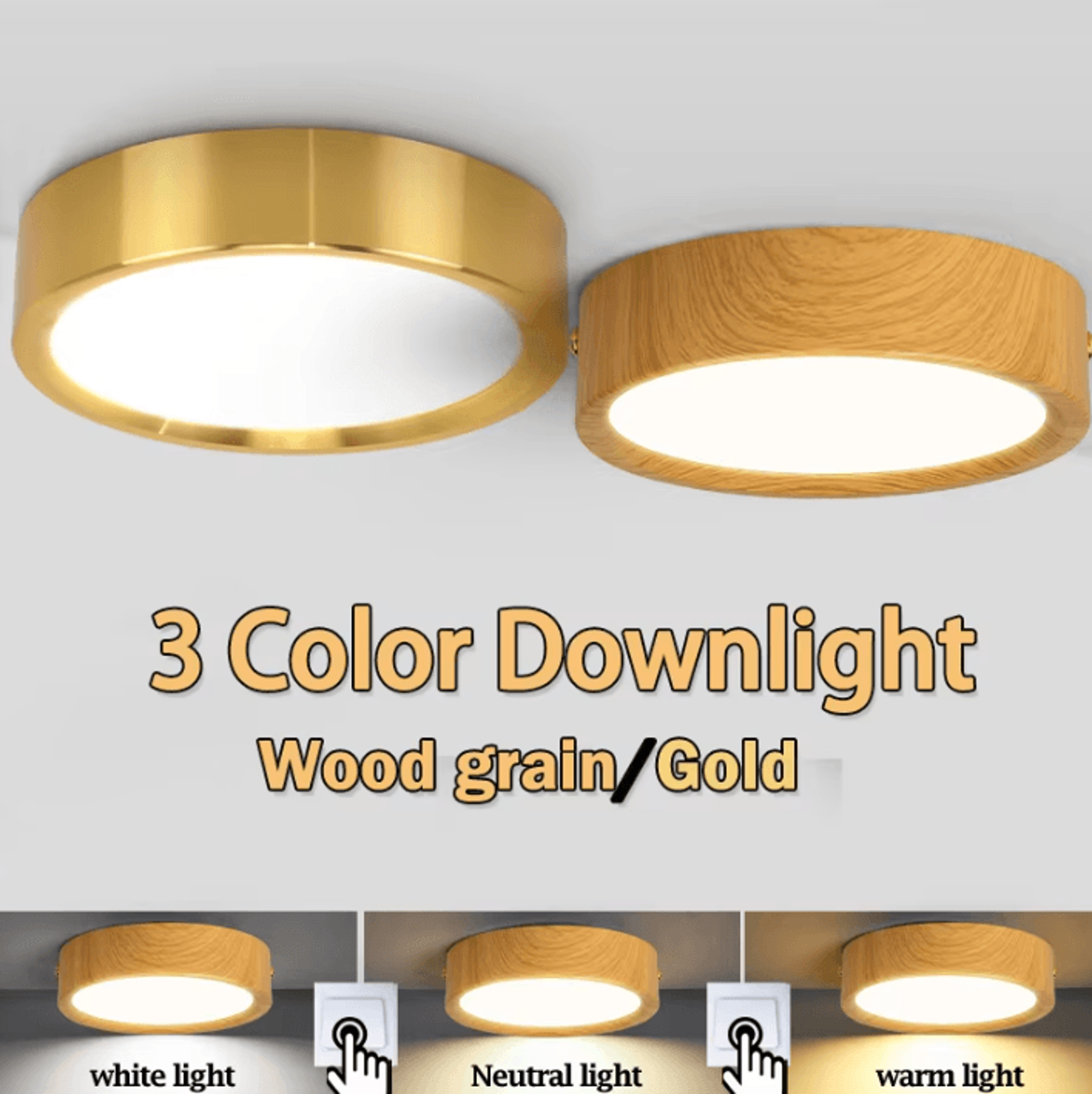 Wood Grain Gold LED Ceiling Downlight 3Color Ultra Thin Panel Spotlight For Living Room And Home De 0