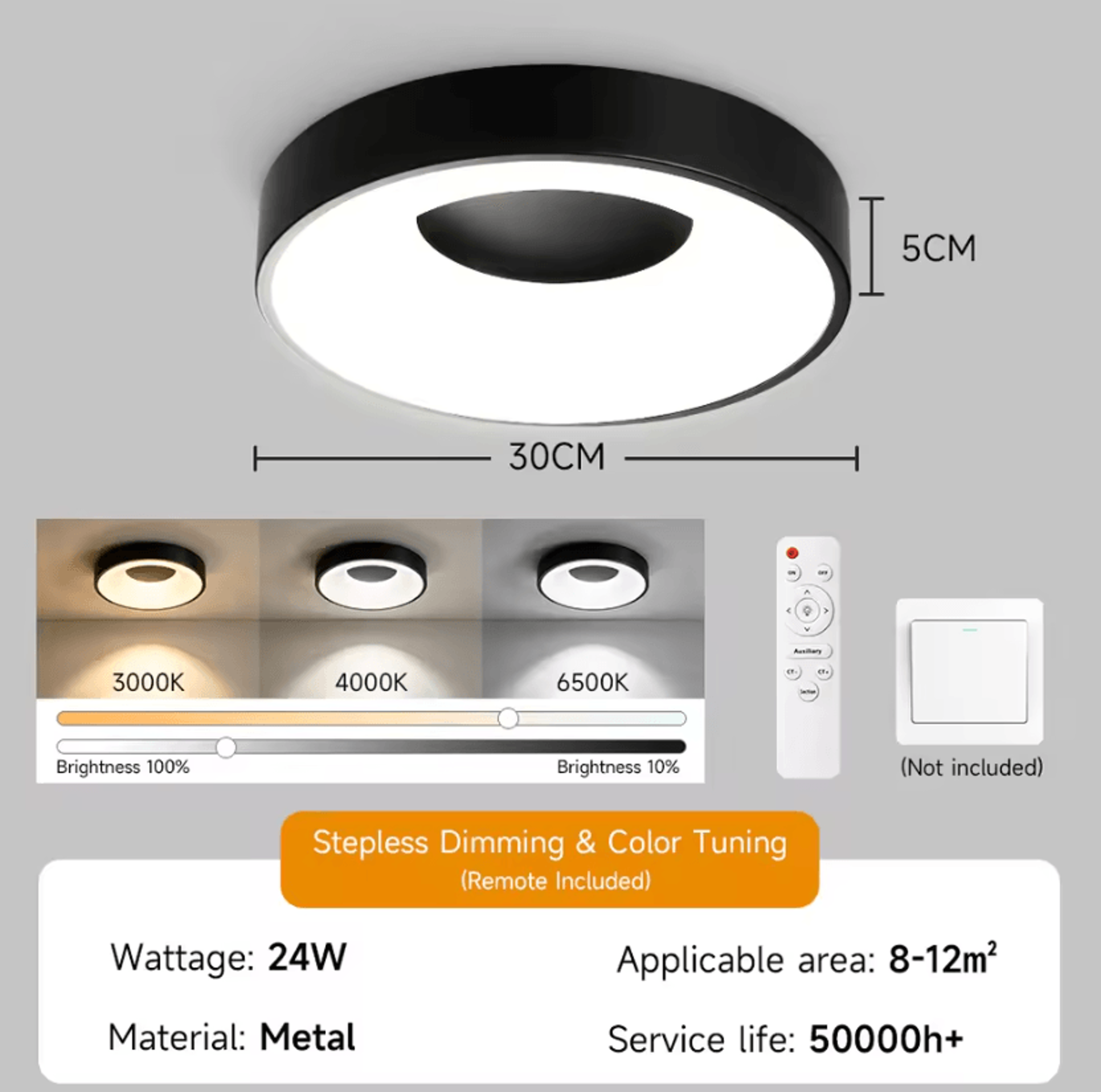 Modern 3Color LED Ceiling Light With Remote Control Dimmable Lamp For Living Room And Bedroom 10