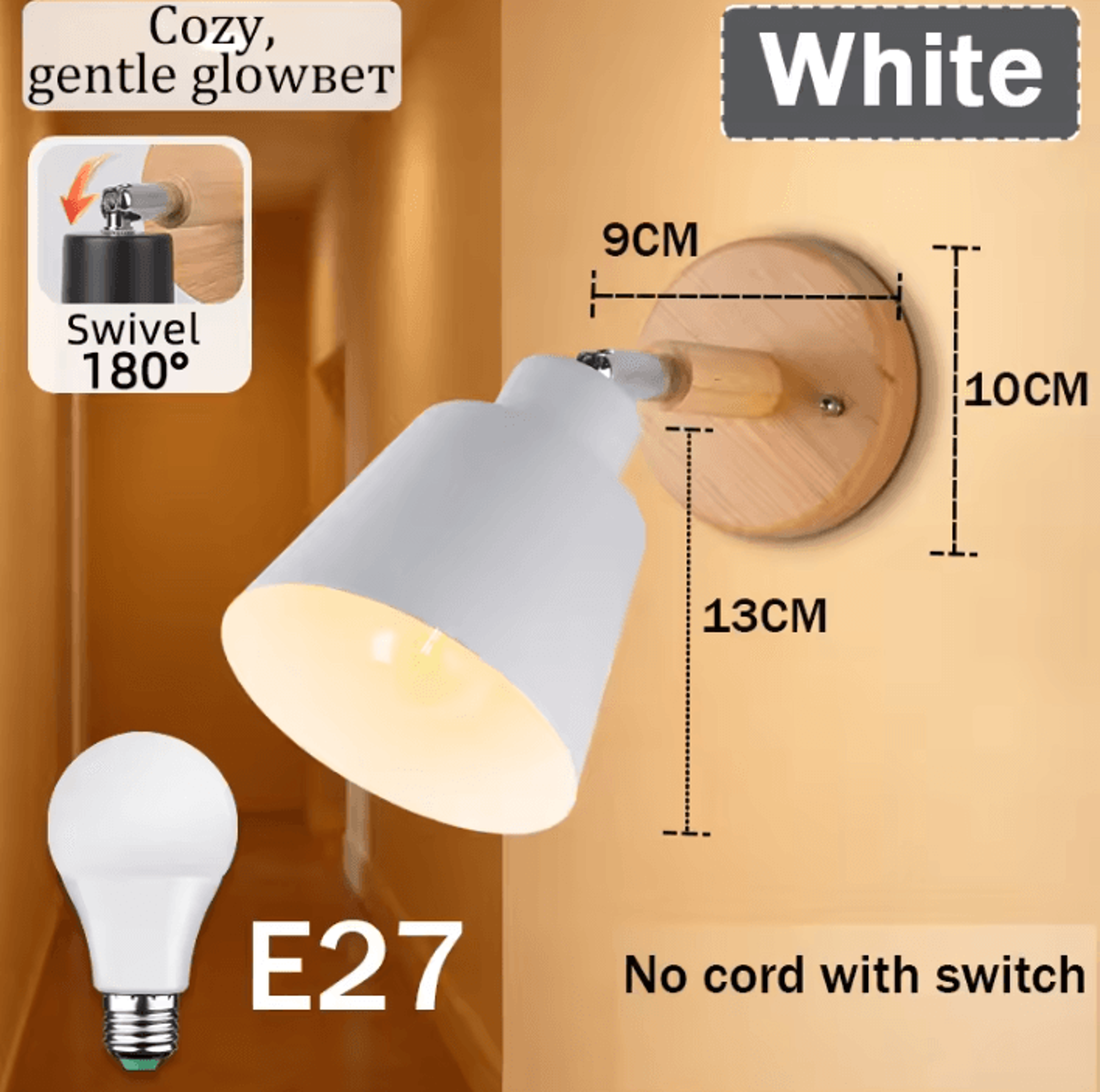 Modern E27 LED Bedside Wall Light 3Color Replaceable Bulb Sconce 85265V For Bedroom And Living Room 6