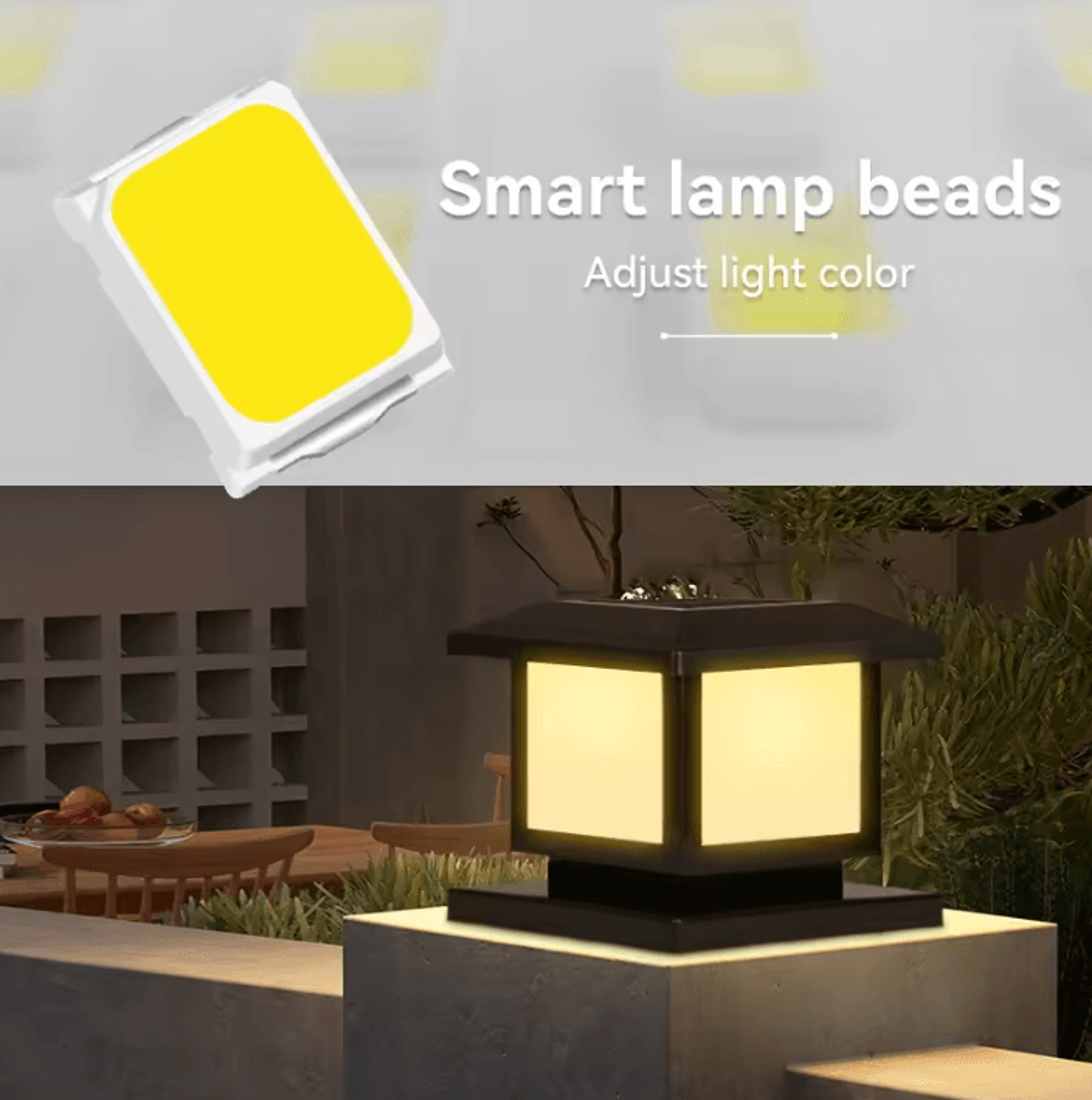 Solar LED Pillar Lantern Light Waterproof Outdoor Remote Control Lamp For Garden Fence And Pathway  2