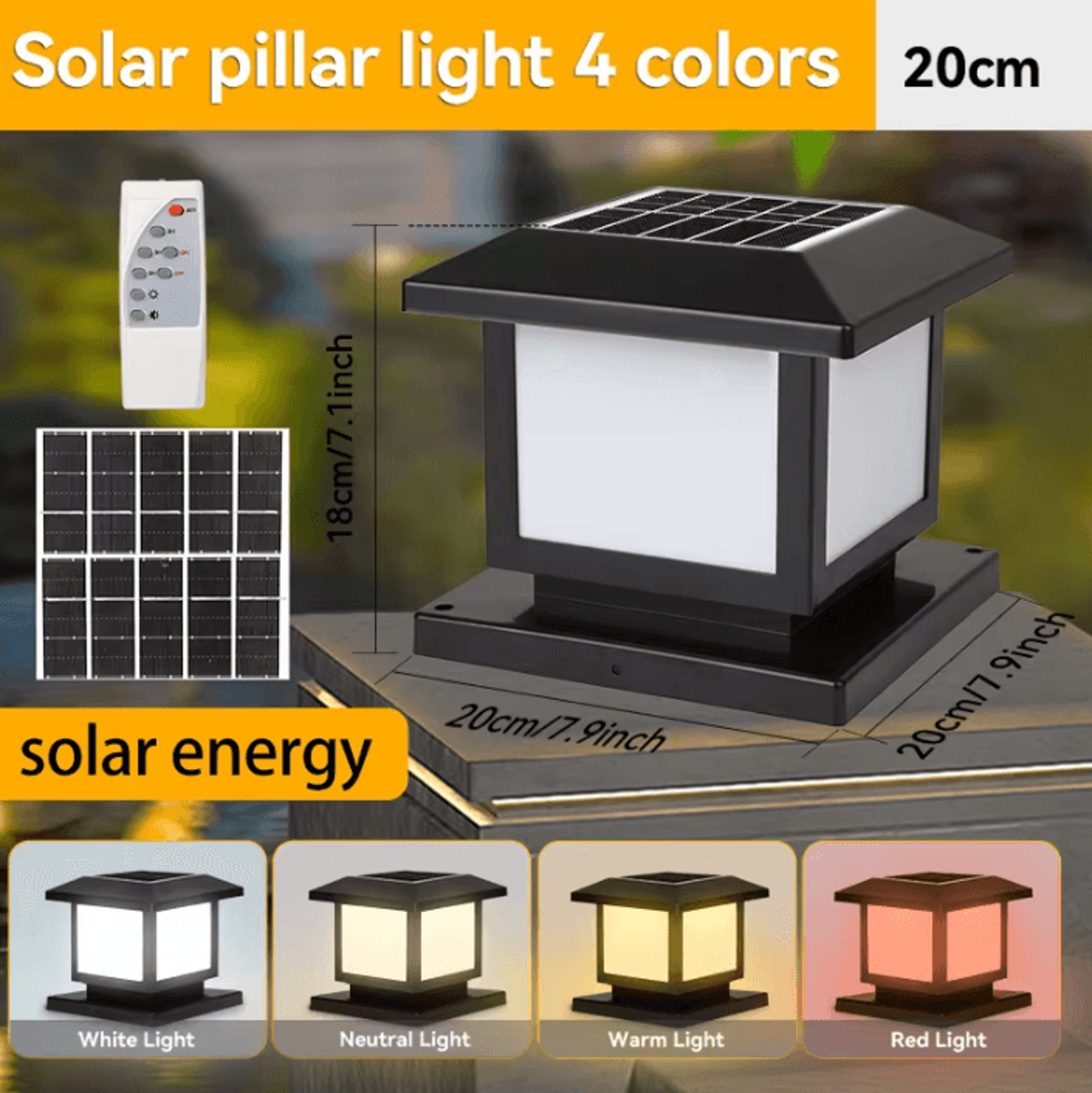 Solar LED Pillar Lantern Light Waterproof Outdoor Remote Control Lamp For Garden Fence And Pathway  4