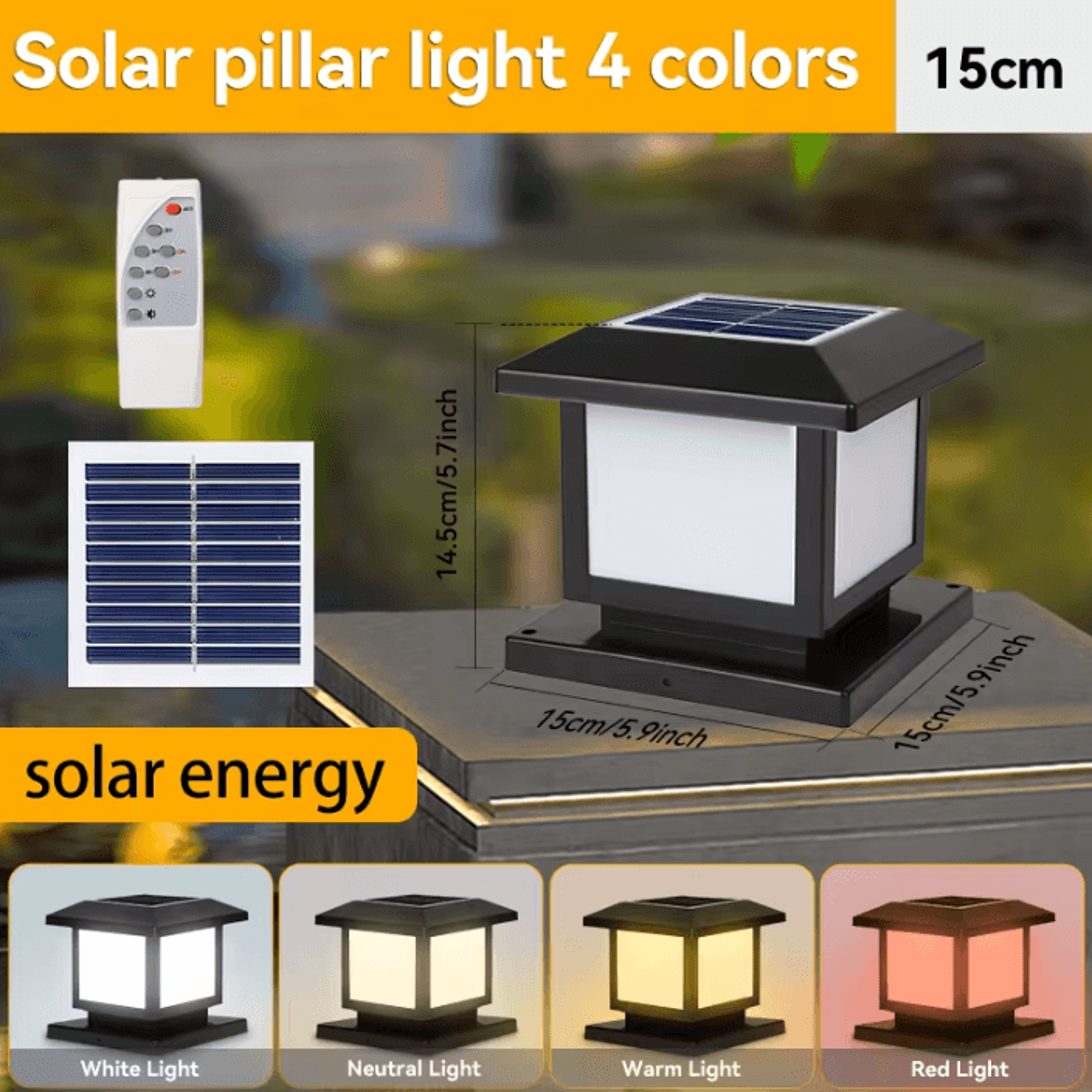 Solar LED Pillar Lantern Light Waterproof Outdoor Remote Control Lamp For Garden Fence And Pathway  3