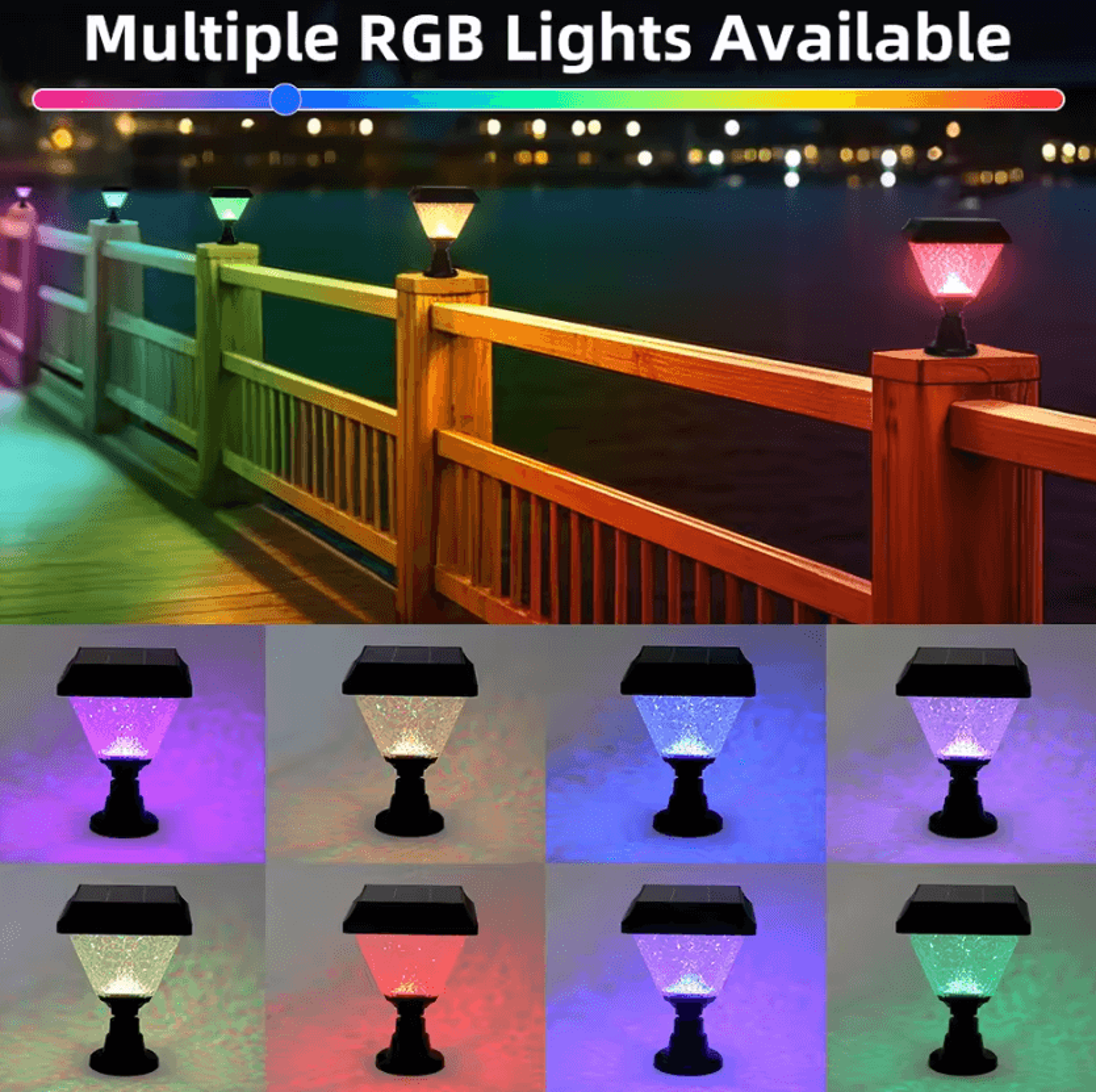 IP65 Solar LED Post Light 3Color RGB Remote Control Pillar Lamp For Garden Yard And Patio Decoratio 2