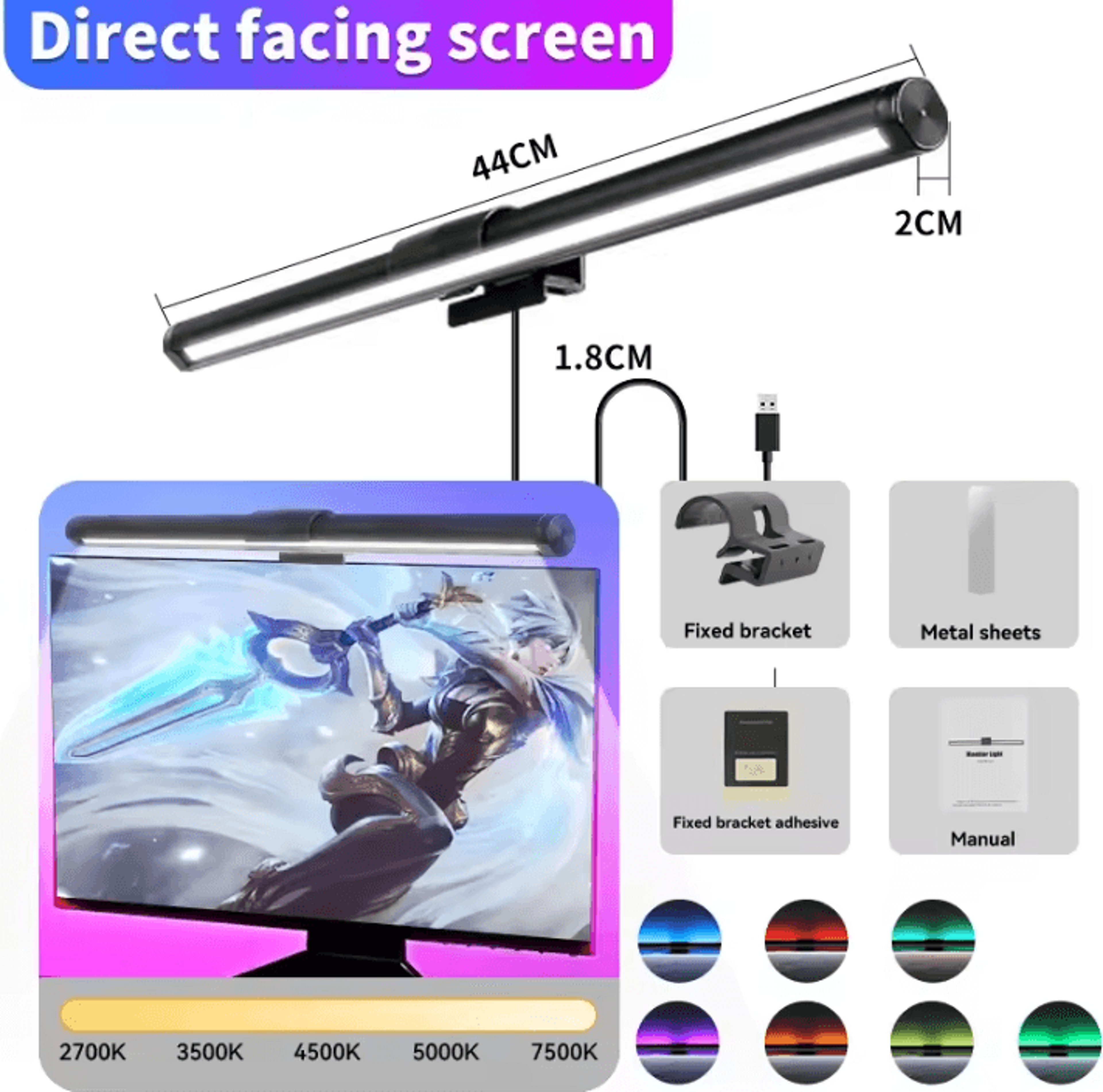 Curved RGB LED Monitor Light Bar USB Touch Dimmable Screen Lamp For Gaming PC Office And Reading 7