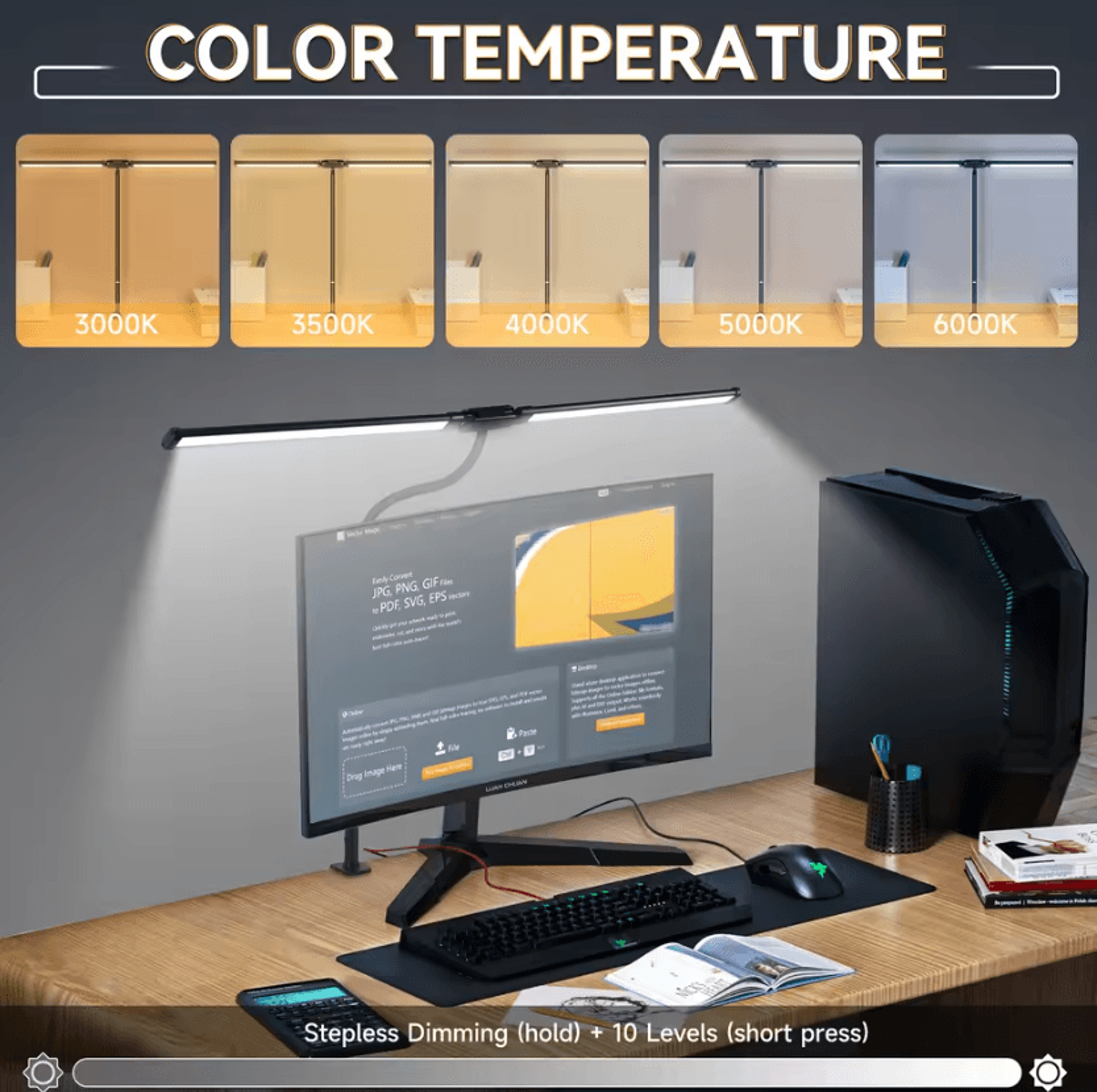 24W Double Head LED Monitor Light Bar USB Stepless Dimmable Screen Lamp For Office Study And Readin 2