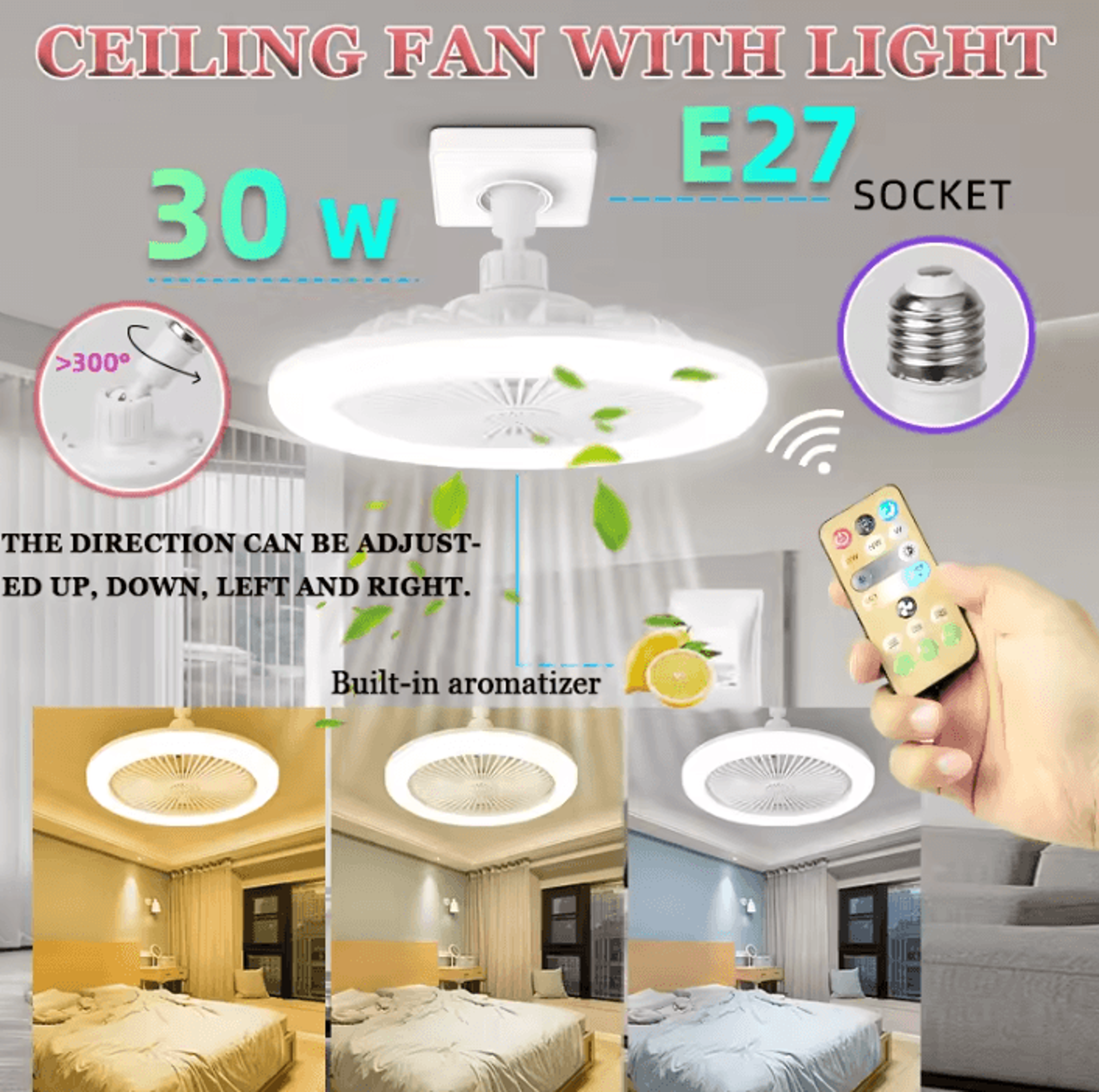 30W E27 Ceiling Fan Light With Remote Control LED Fan Lamp For Bedroom Kitchen Garage And Bathroom 6