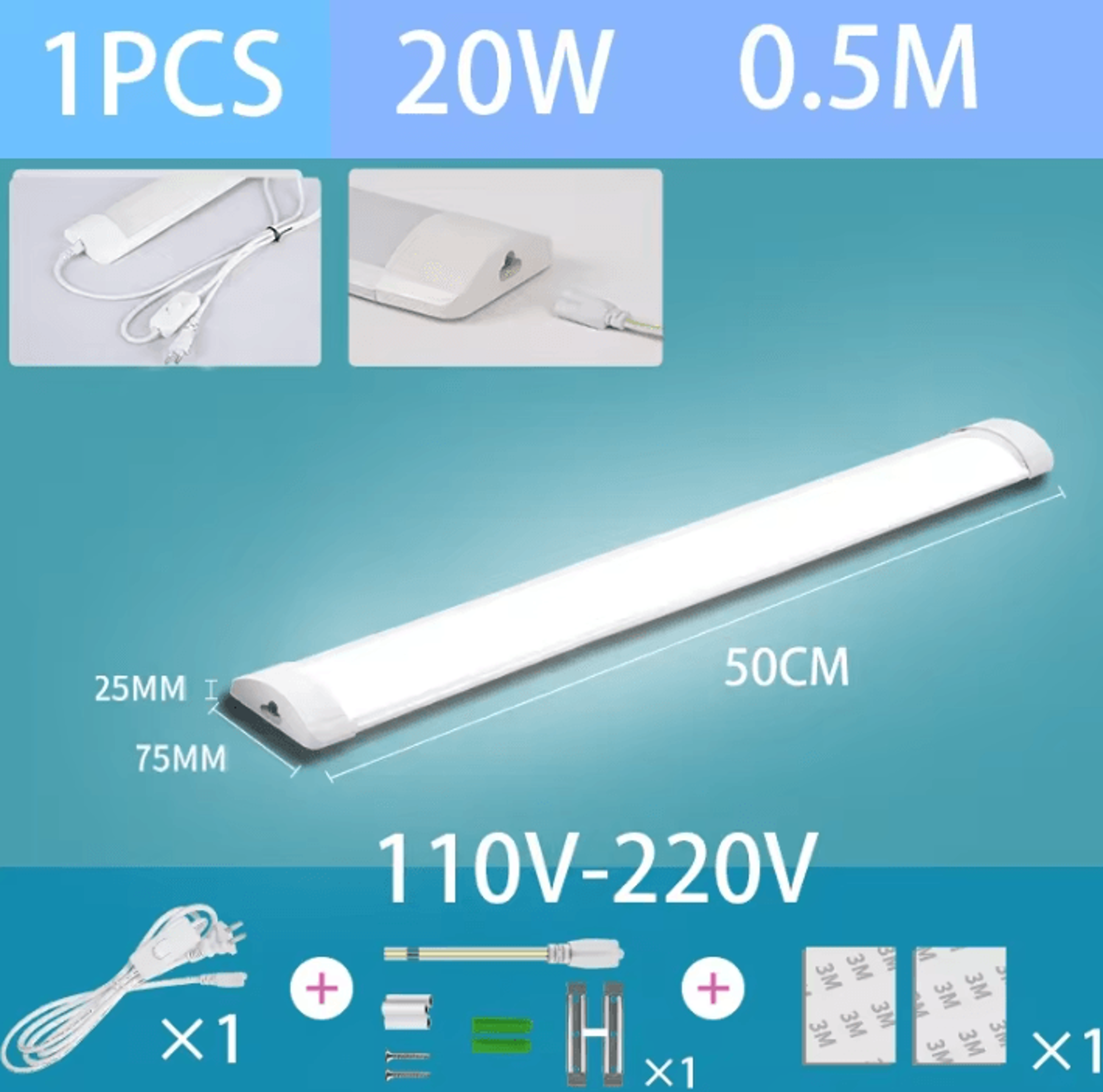 10W 20W LED Tube Light With Switch 3050cm 110V 220V Slim Bar Lamp For Kitchen Bedroom And Closet 3
