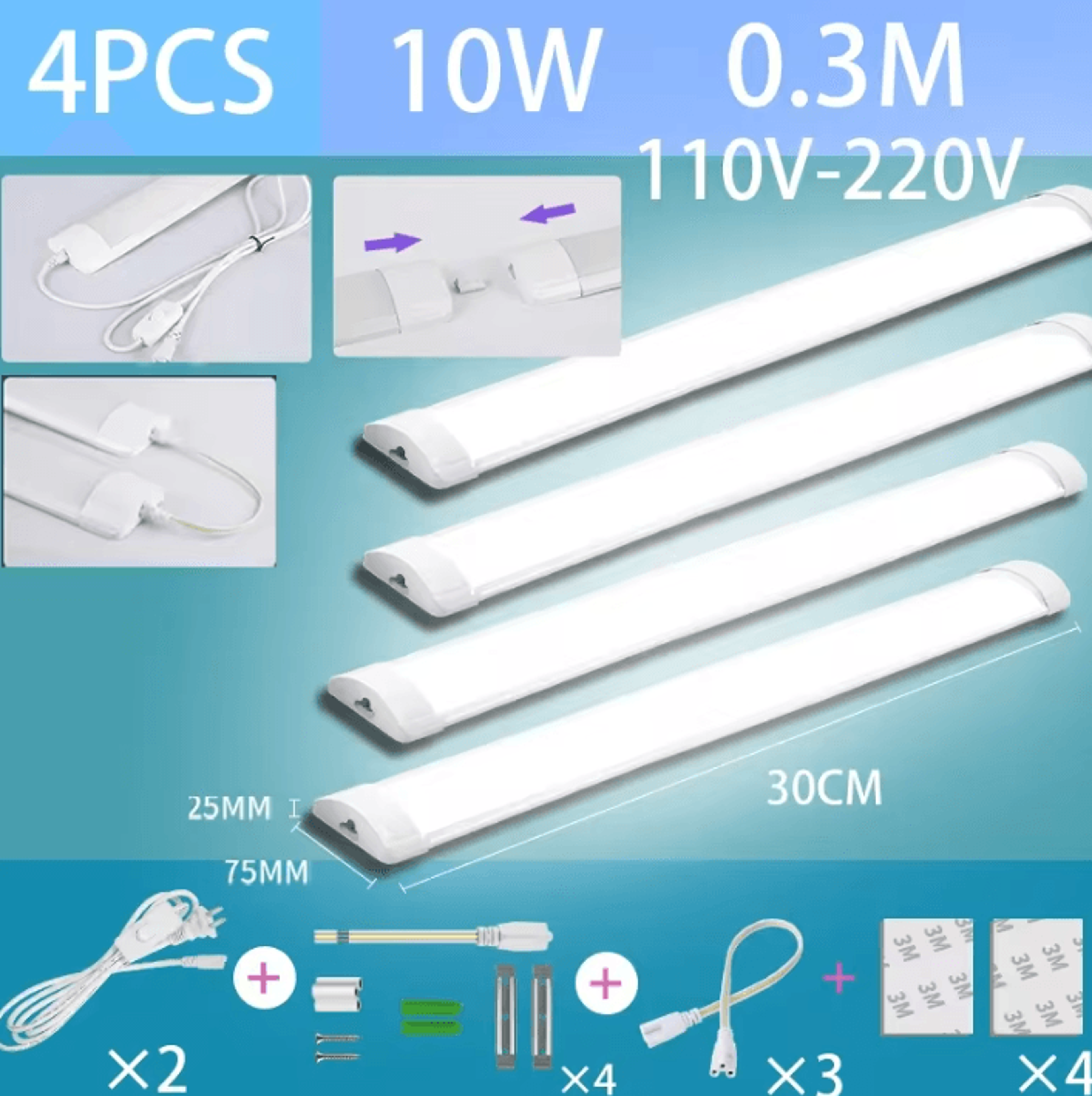 10W 20W LED Tube Light With Switch 3050cm 110V 220V Slim Bar Lamp For Kitchen Bedroom And Closet 9