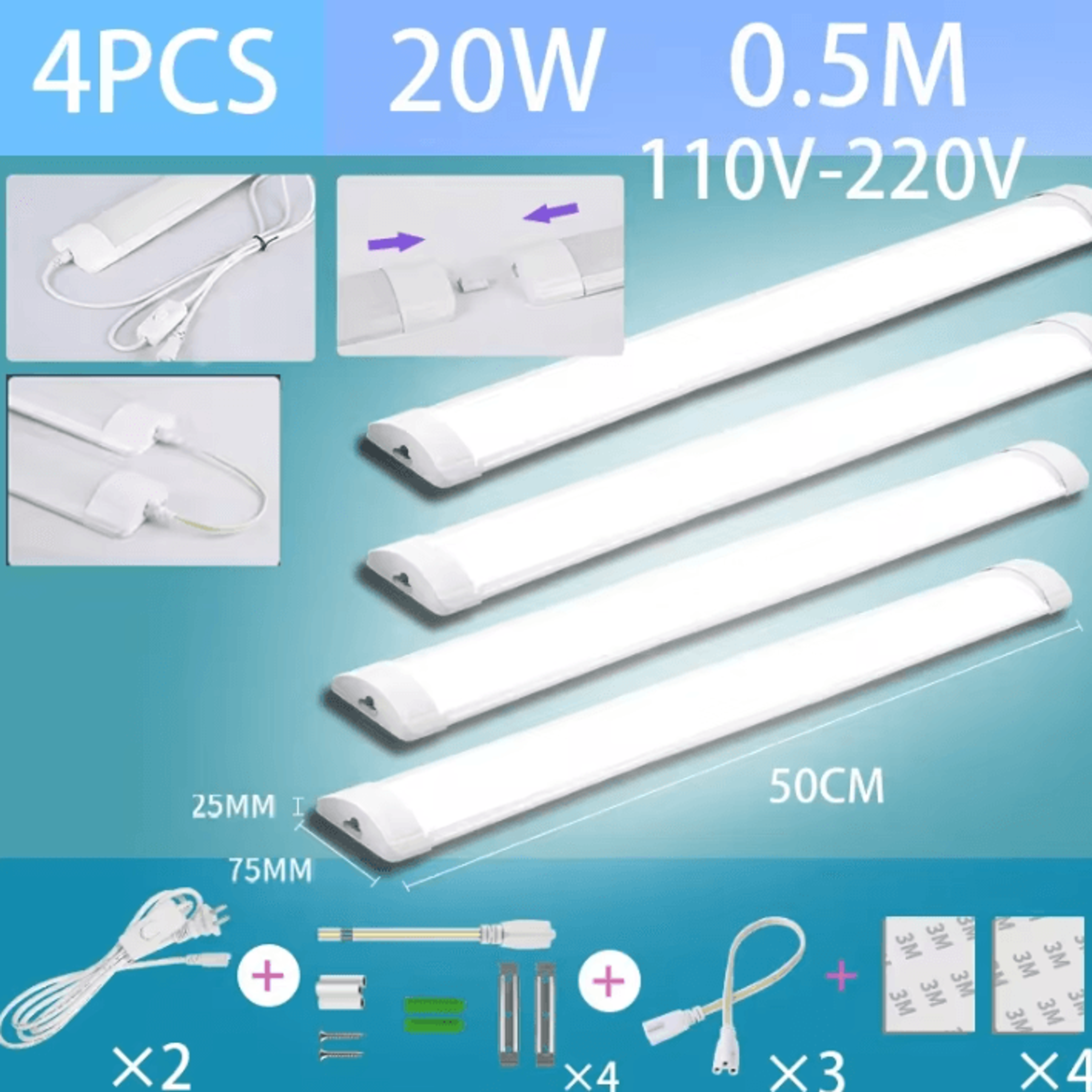 10W 20W LED Tube Light With Switch 3050cm 110V 220V Slim Bar Lamp For Kitchen Bedroom And Closet 10