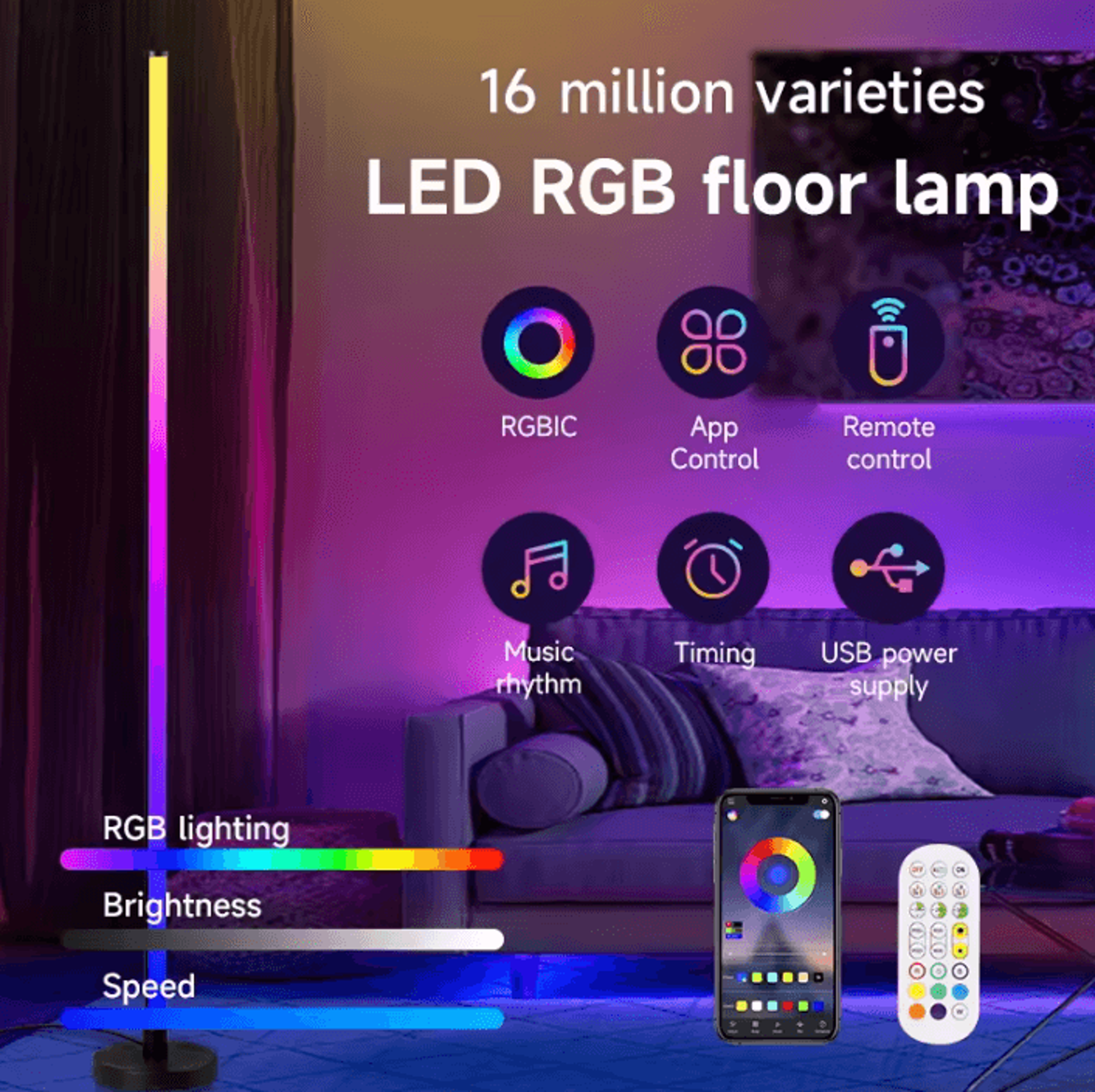 16Color RGB LED Floor Lamp With Remote Control Modern Mood Light For Bedroom Living Room And Dining 1