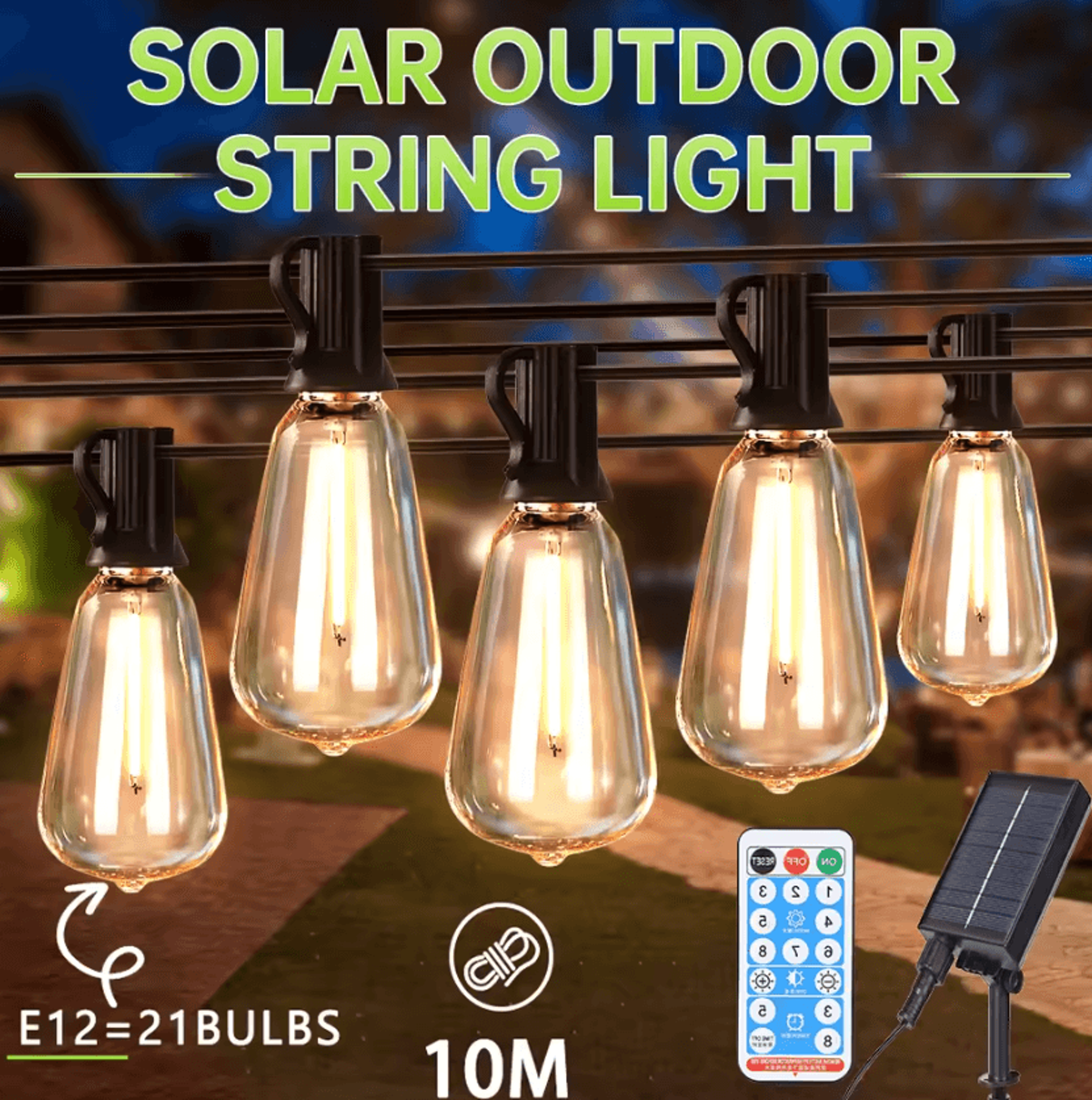 Solar E12 Garden String Lights IP65 Waterproof Remote Control Fairy Lamps For Yard And Christmas De 8