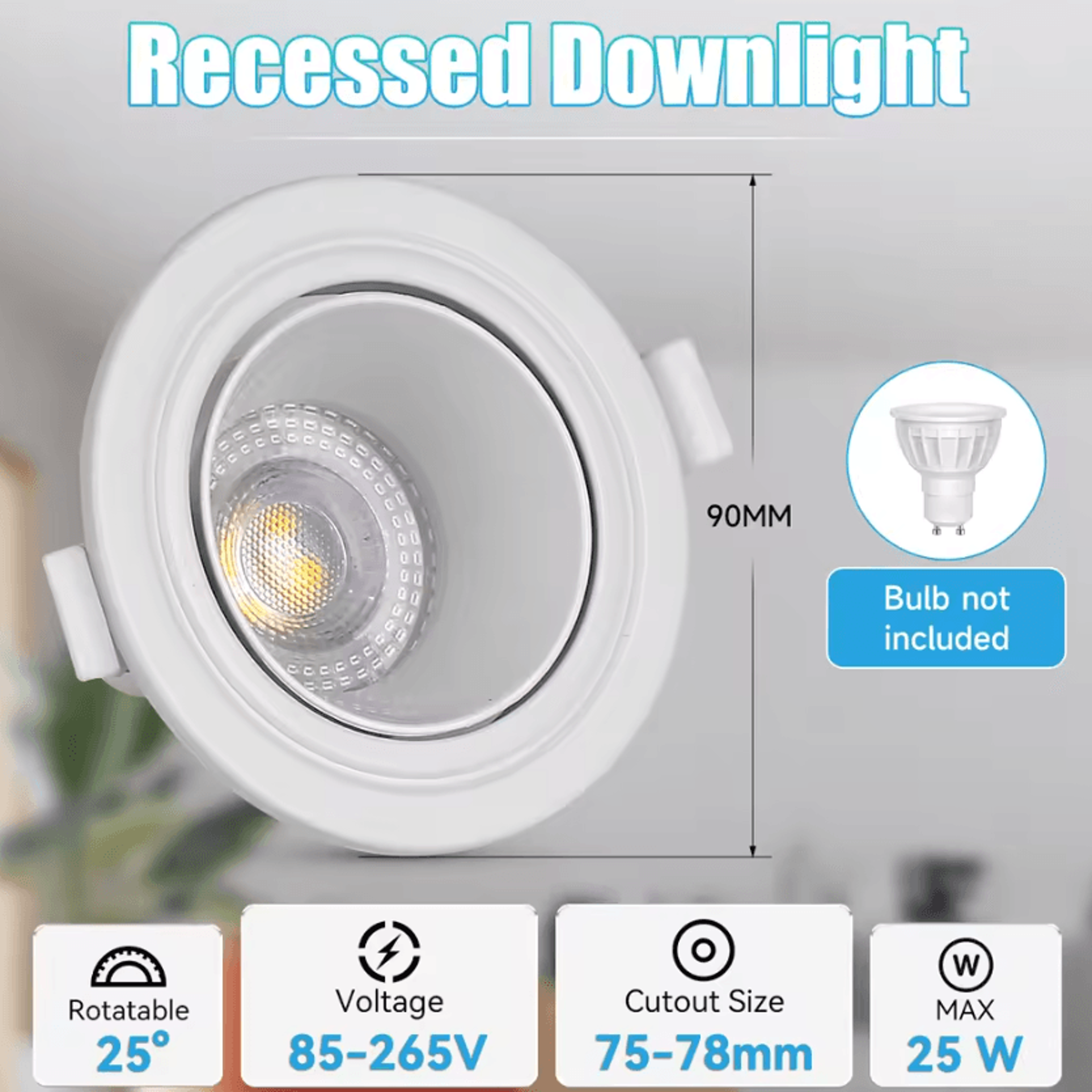 Adjustable GU10 Recessed Ceiling Downlight Angled Spotlight Fixture For Kitchen Bedroom And Living  3