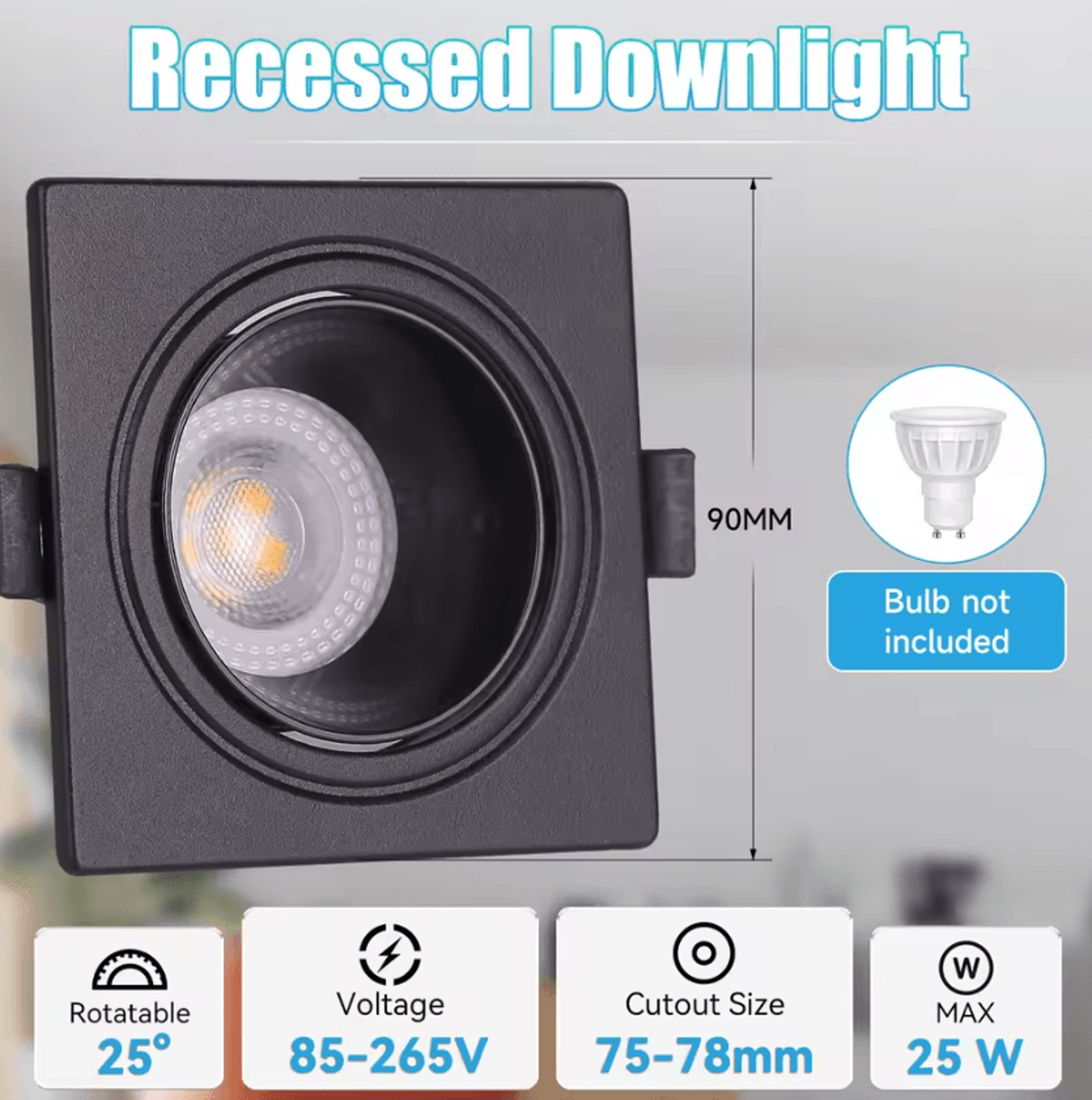 Adjustable GU10 Recessed Ceiling Downlight Angled Spotlight Fixture For Kitchen Bedroom And Living  5