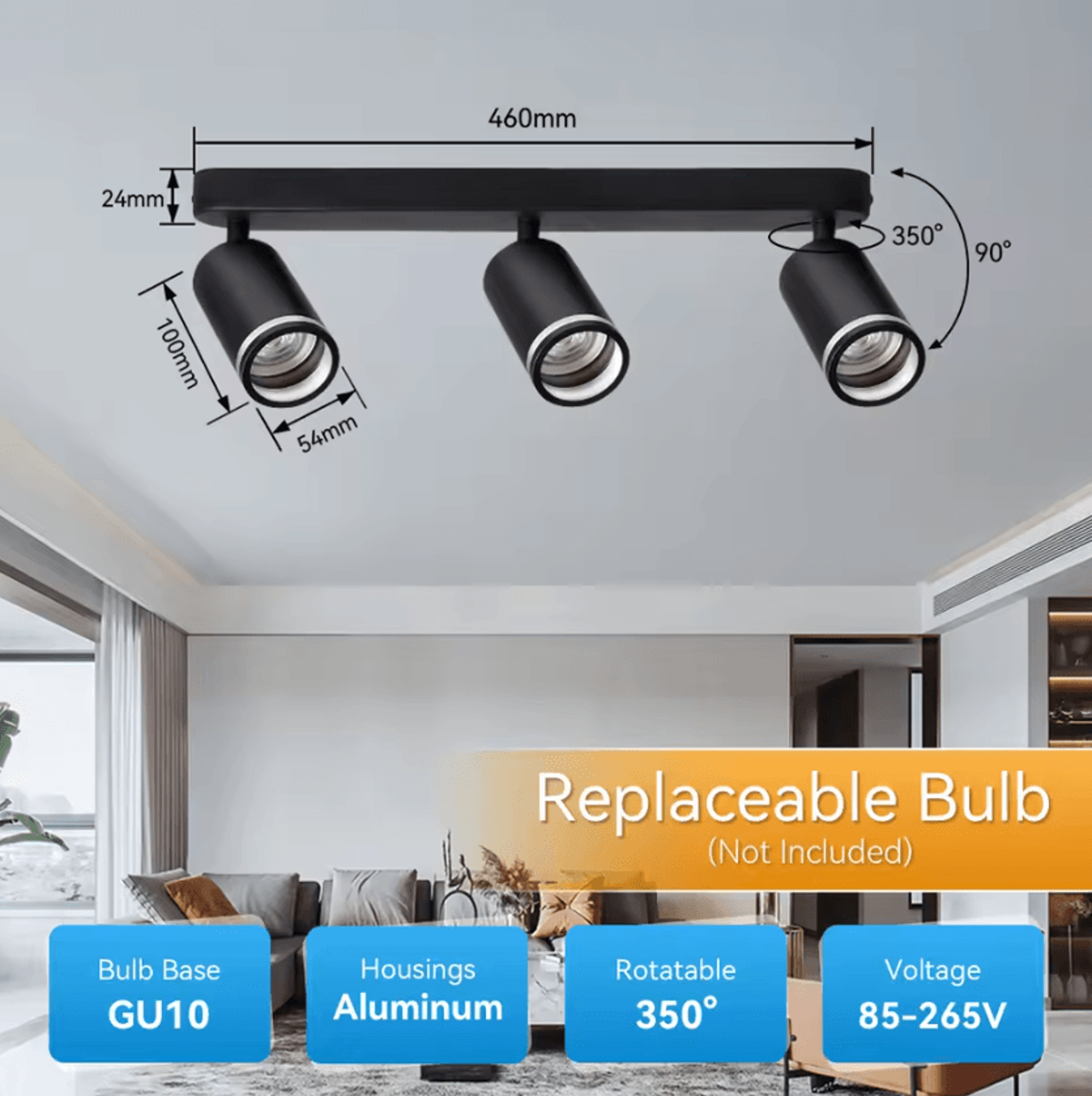 Modern GU10 Ceiling Spotlight Replaceable Bulb Bracket Lamp For Living Room Bedroom And Kitchen 5