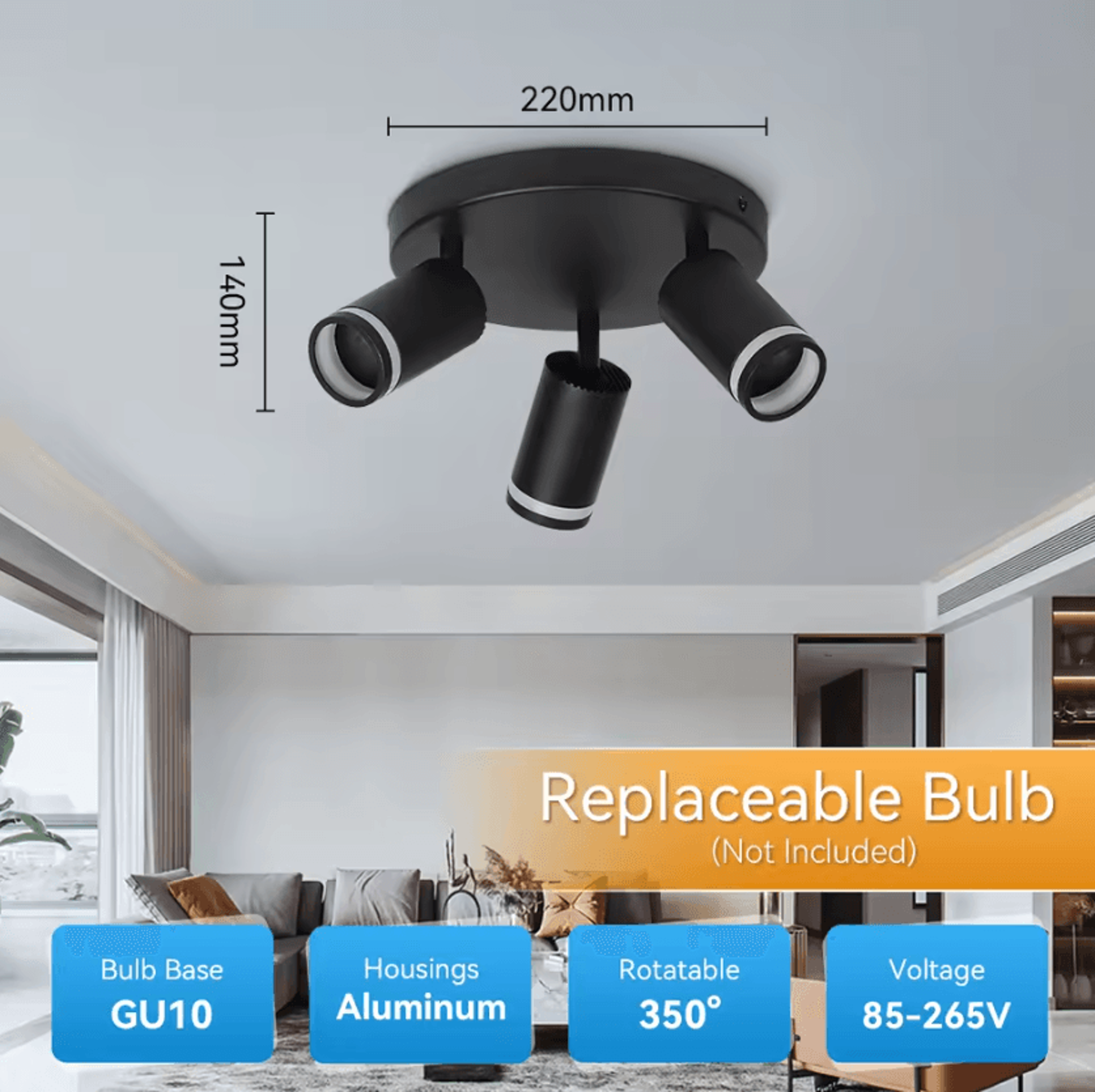 Modern GU10 Ceiling Spotlight Replaceable Bulb Bracket Lamp For Living Room Bedroom And Kitchen 3