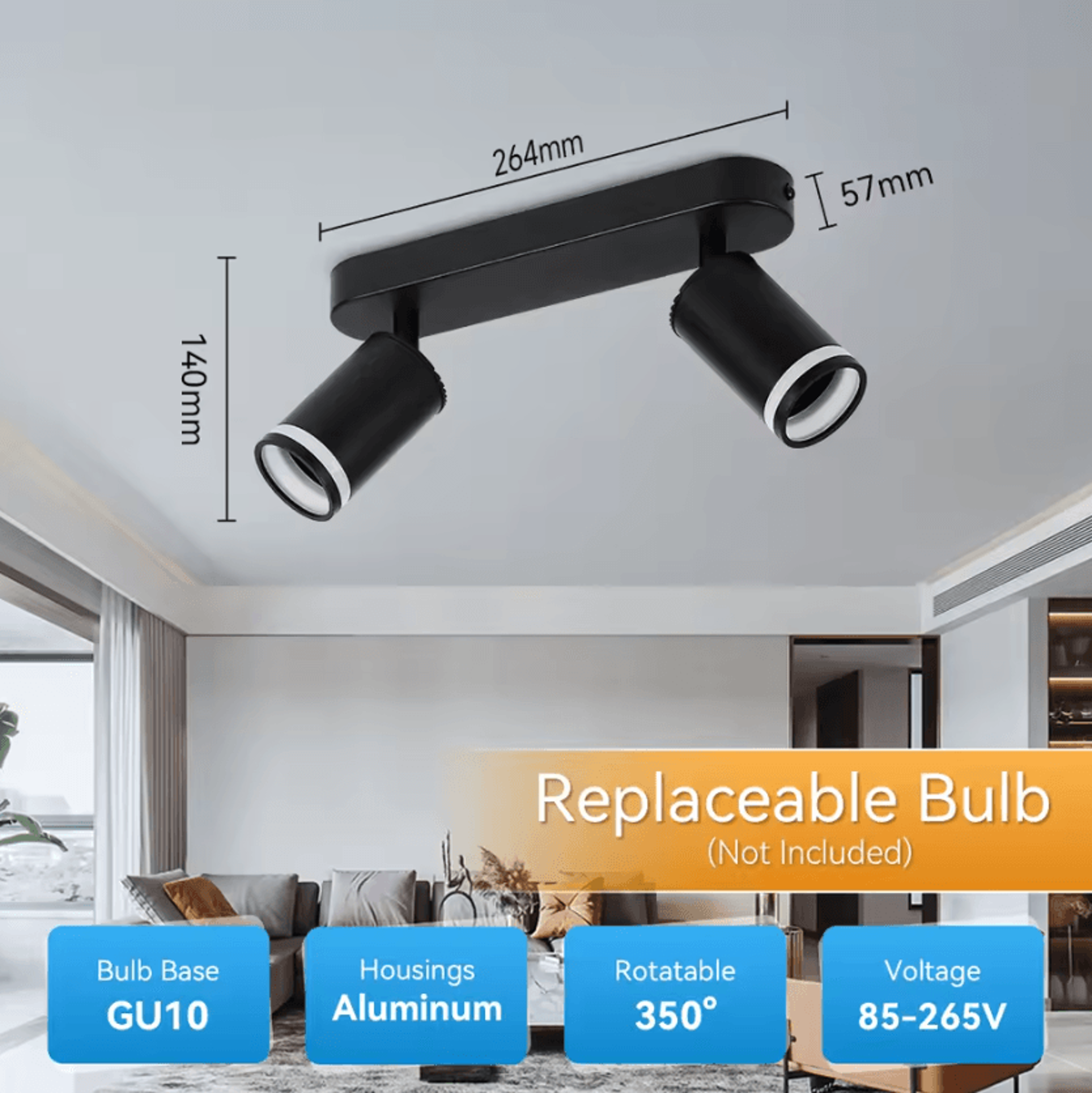 Modern GU10 Ceiling Spotlight Replaceable Bulb Bracket Lamp For Living Room Bedroom And Kitchen 4