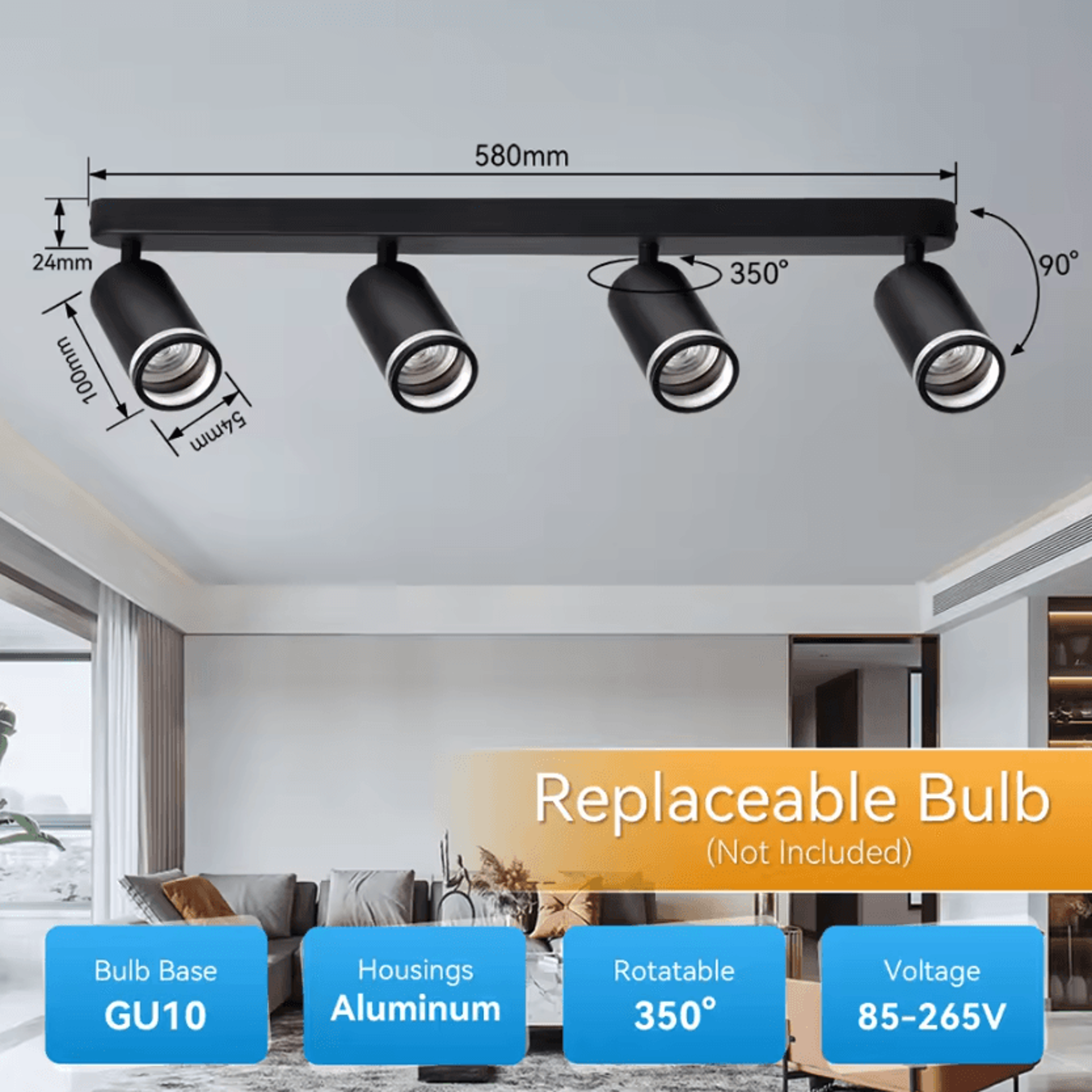 Modern GU10 Ceiling Spotlight Replaceable Bulb Bracket Lamp For Living Room Bedroom And Kitchen 6