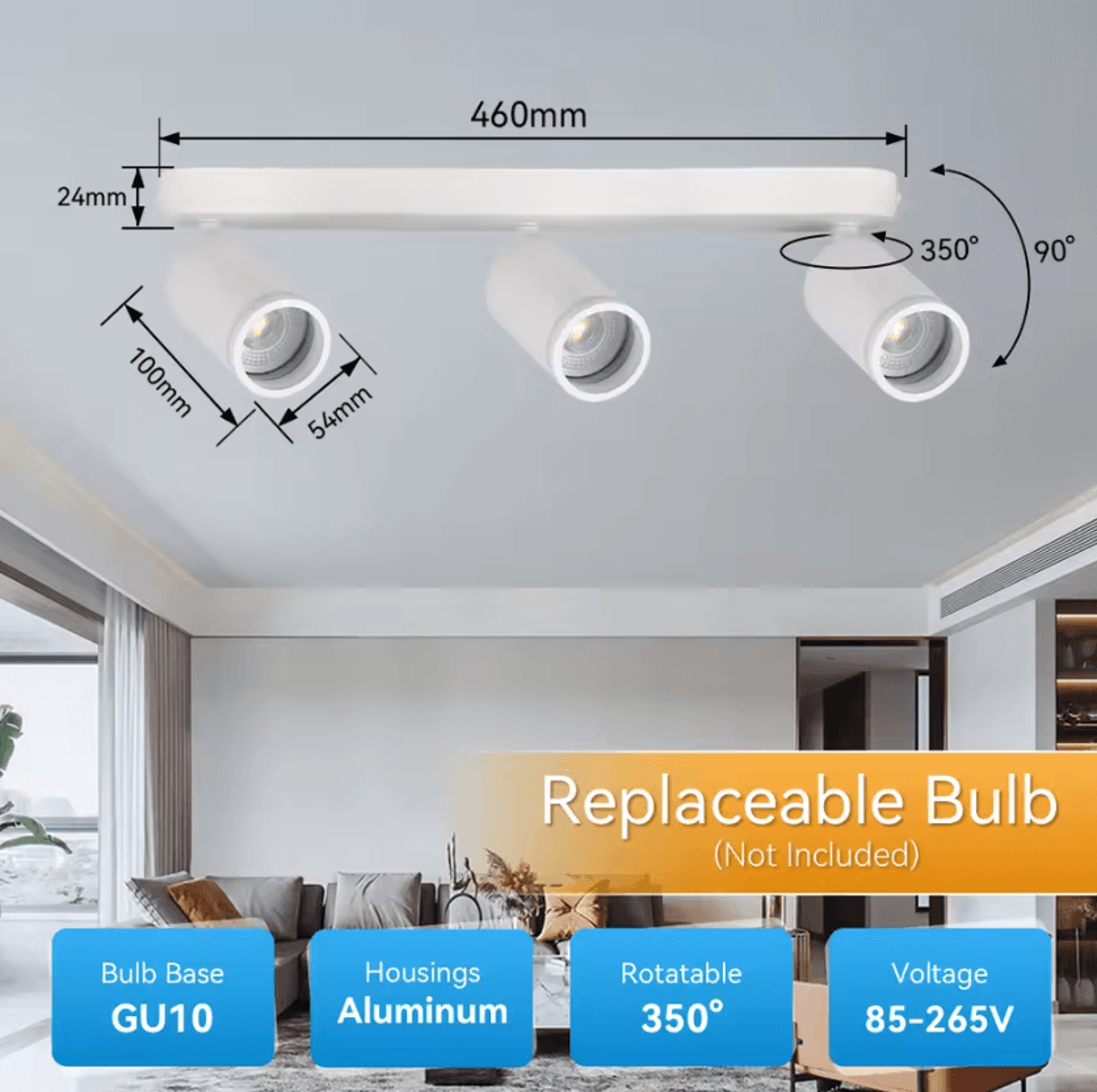 Modern GU10 Ceiling Spotlight Replaceable Bulb Bracket Lamp For Living Room Bedroom And Kitchen 8