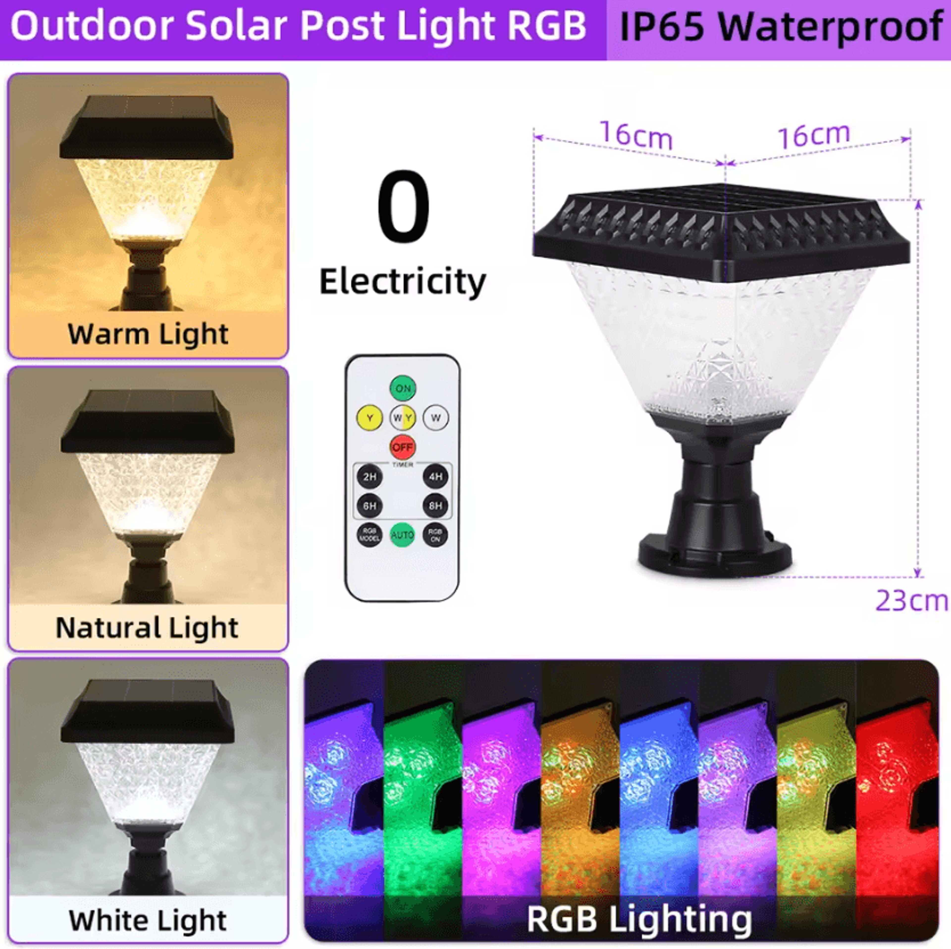 Modern Solar LED Garden Pillar Light Dimmable Timer Post Lamp For Patio Villa And Outdoor Decor 3