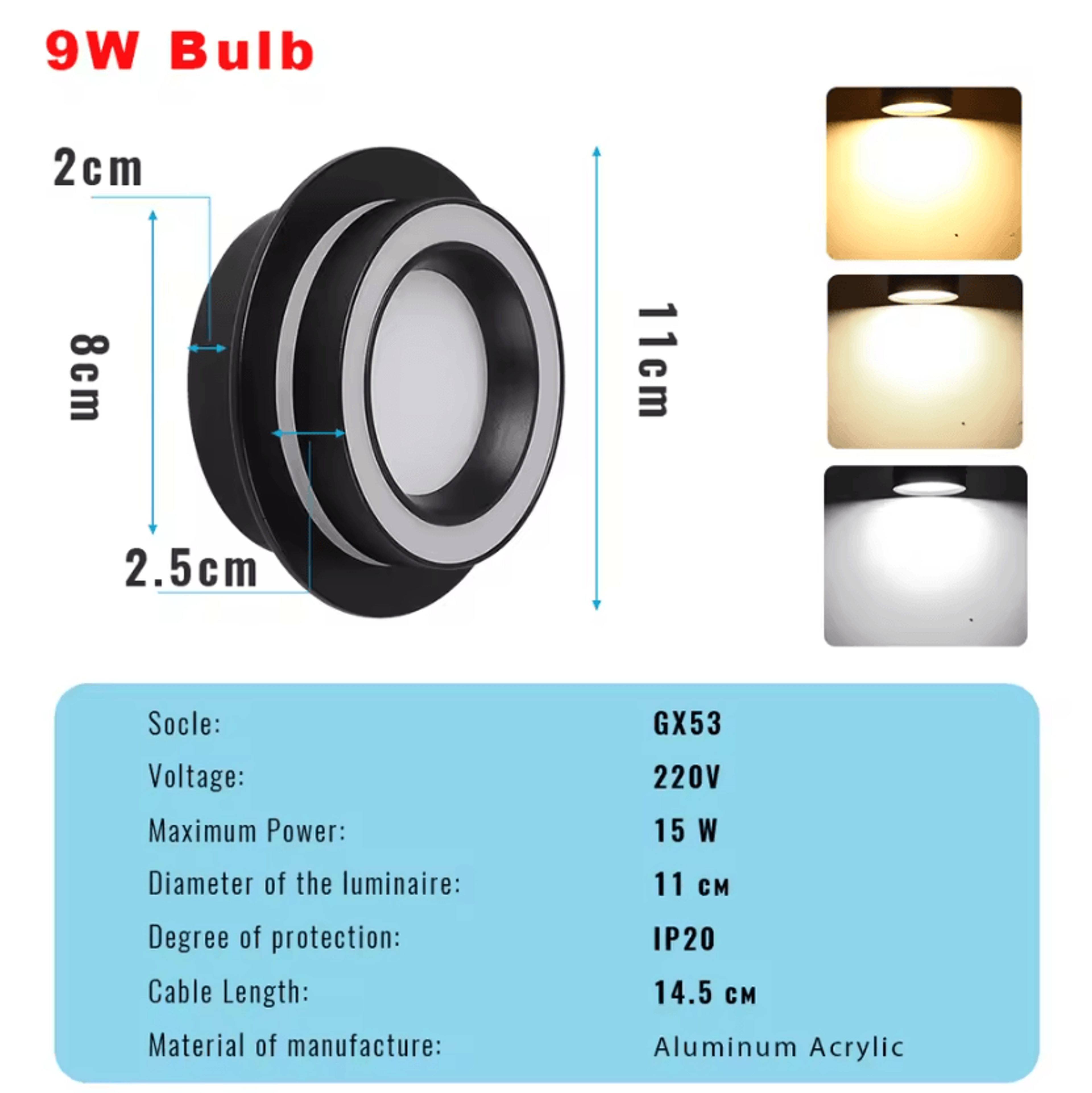 Round GX53 LED Recessed Downlight Tricolor Ceiling Spotlight For Bathroom And Indoor Lighting 6