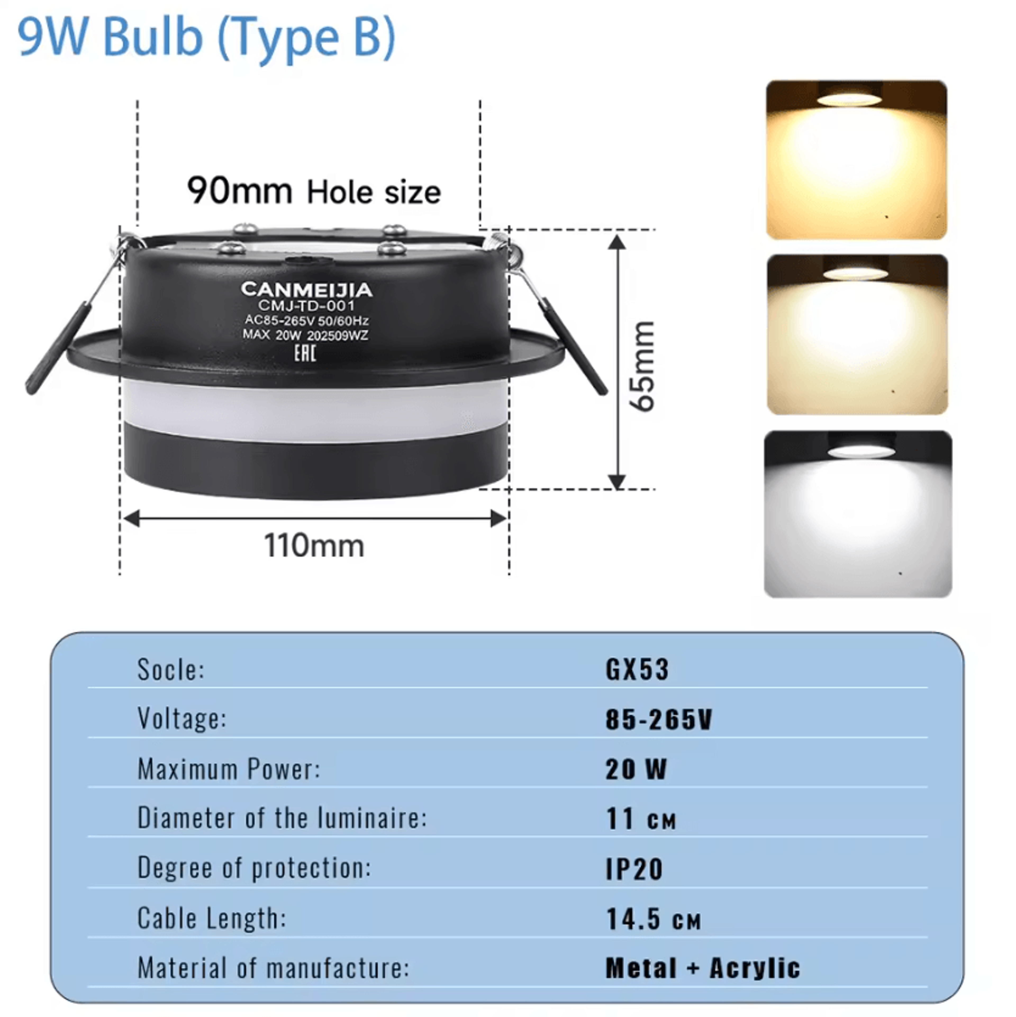 Round GX53 LED Recessed Downlight Tricolor Ceiling Spotlight For Bathroom And Indoor Lighting 11
