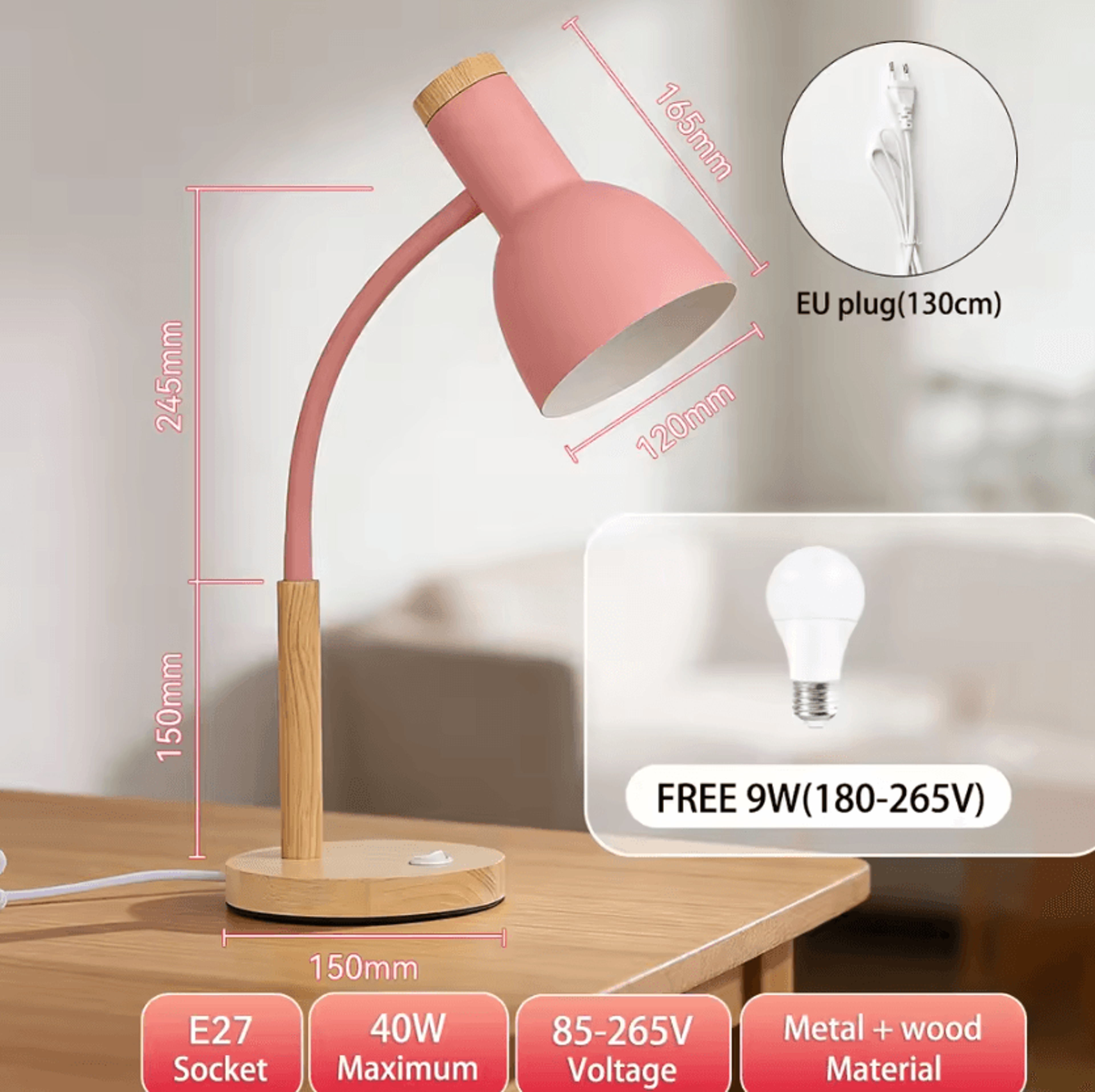 Modern E27 LED Desk Lamp Replaceable Bulb Table Light For Bedroom Office Study And Reading 4