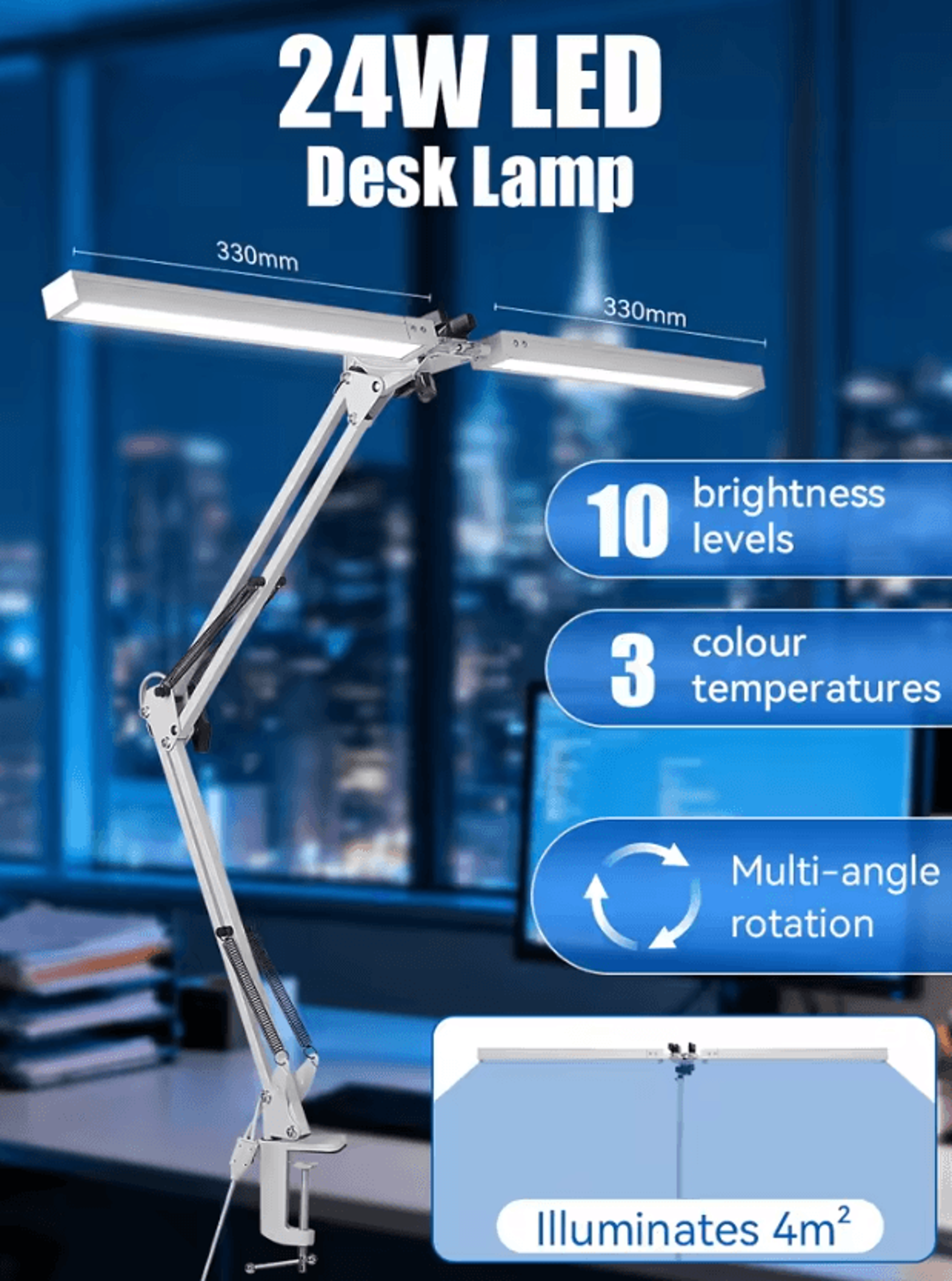 Dual Head LED Desk Lamp Stepless Dimmable USB Computer Monitor Light For Office Study And Reading 0