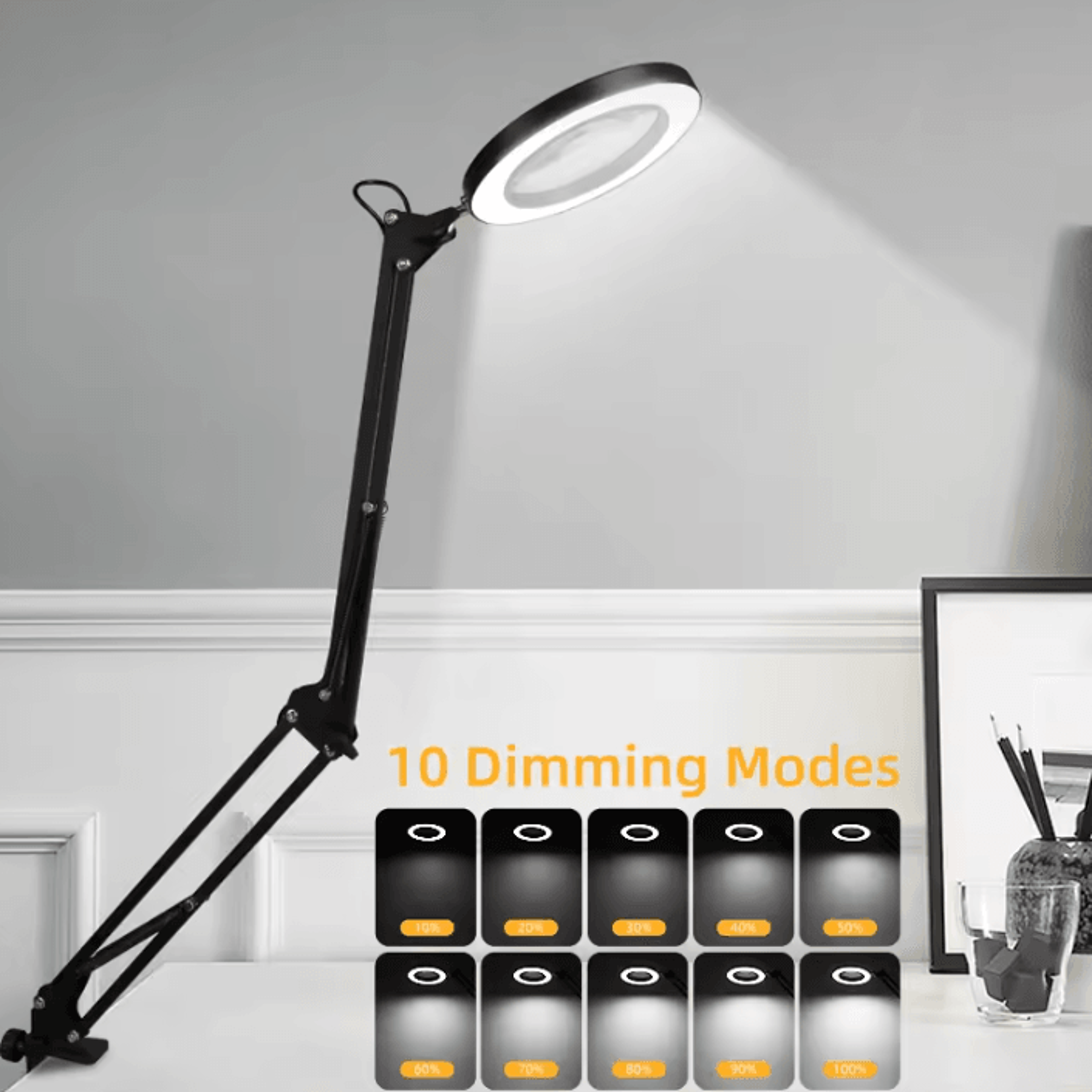 Dimmable LED Magnifying Desk Lamp USB Beauty Table Light For Skincare Reading And Precision Work 0