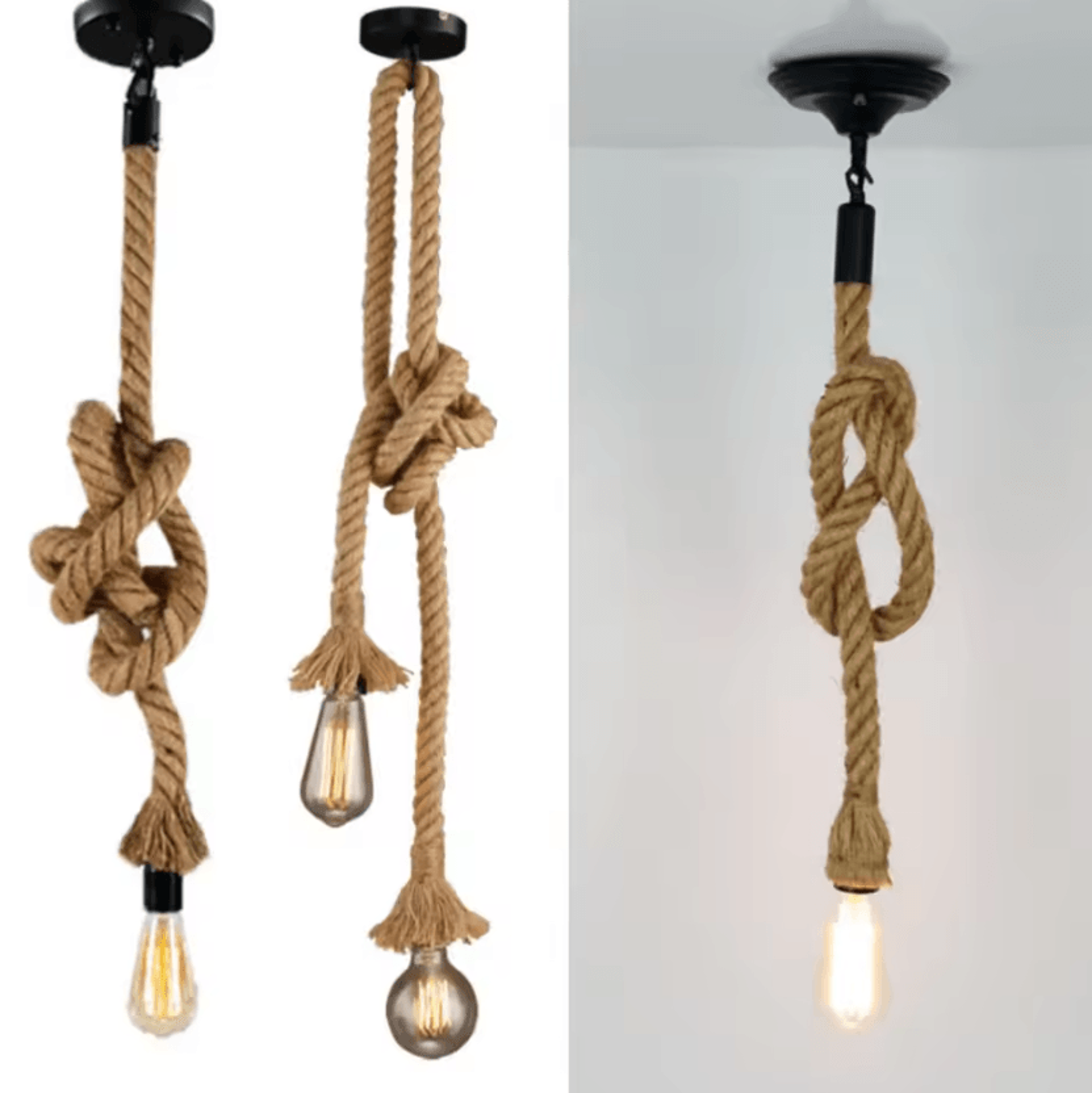 Vintage Hemp Rope Pendant Light E27 Edison Industrial Hanging Chandelier For Loft And Home Decor 0